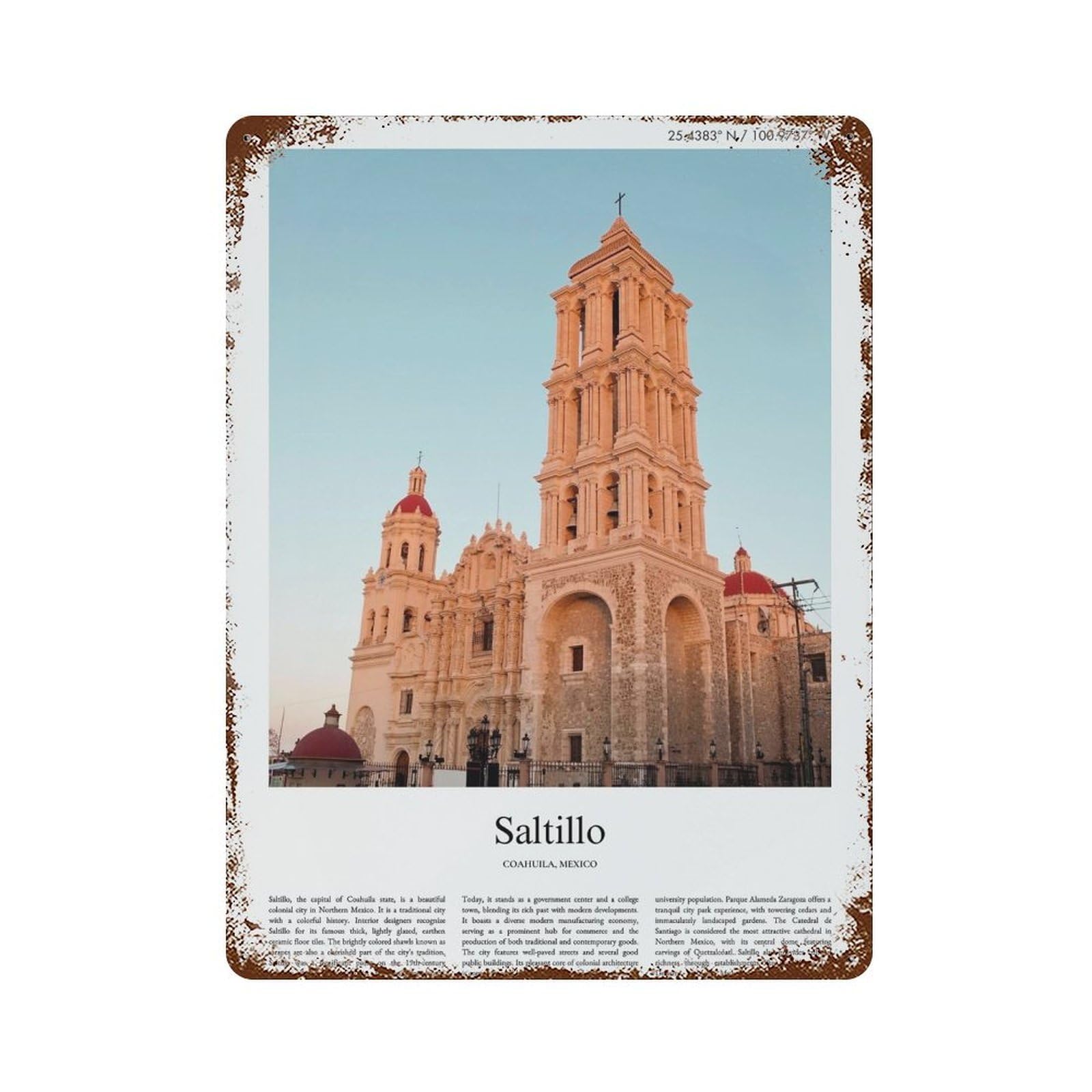 xiaoxiaoshen Saltillo Coahuila, Mexico City Scenery Wall Decor Art Metal Tin Poster Modern Home Decor Art Home Bar Shop Decorations Vintage Sign 40x30cm