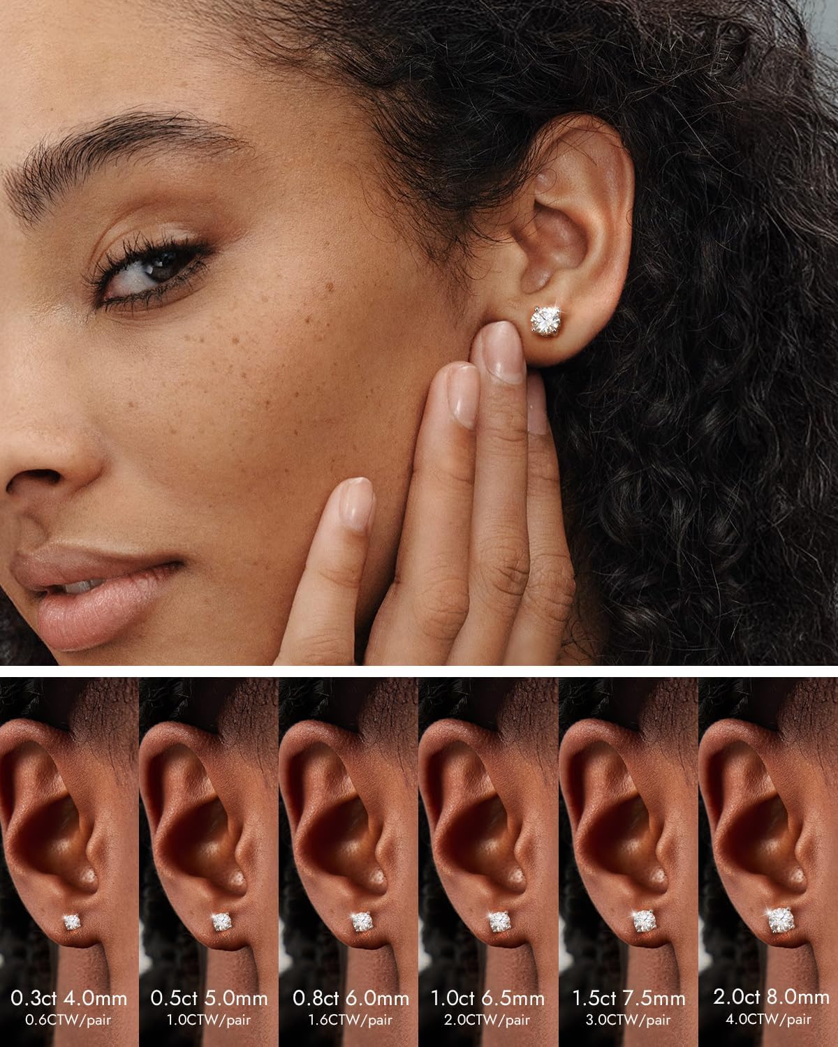 Screw Back Moissanite Stud Earrings for Wmen Men, 925 Sterling Silver 18K White Gold Plated, Hypoallergenic Tarnish Resistant, Brilliant Jewelry Valentines Day Gifts Birthday - Image 3