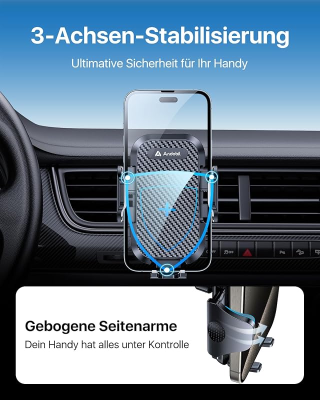 andobil Autós Telefontartó Szellőzőrácsra - 360° Forgatható Univerzális Mobiltartó, Dupla Rögzítővel, 4-7" Készülékekhez, iPhone Samsung Hua