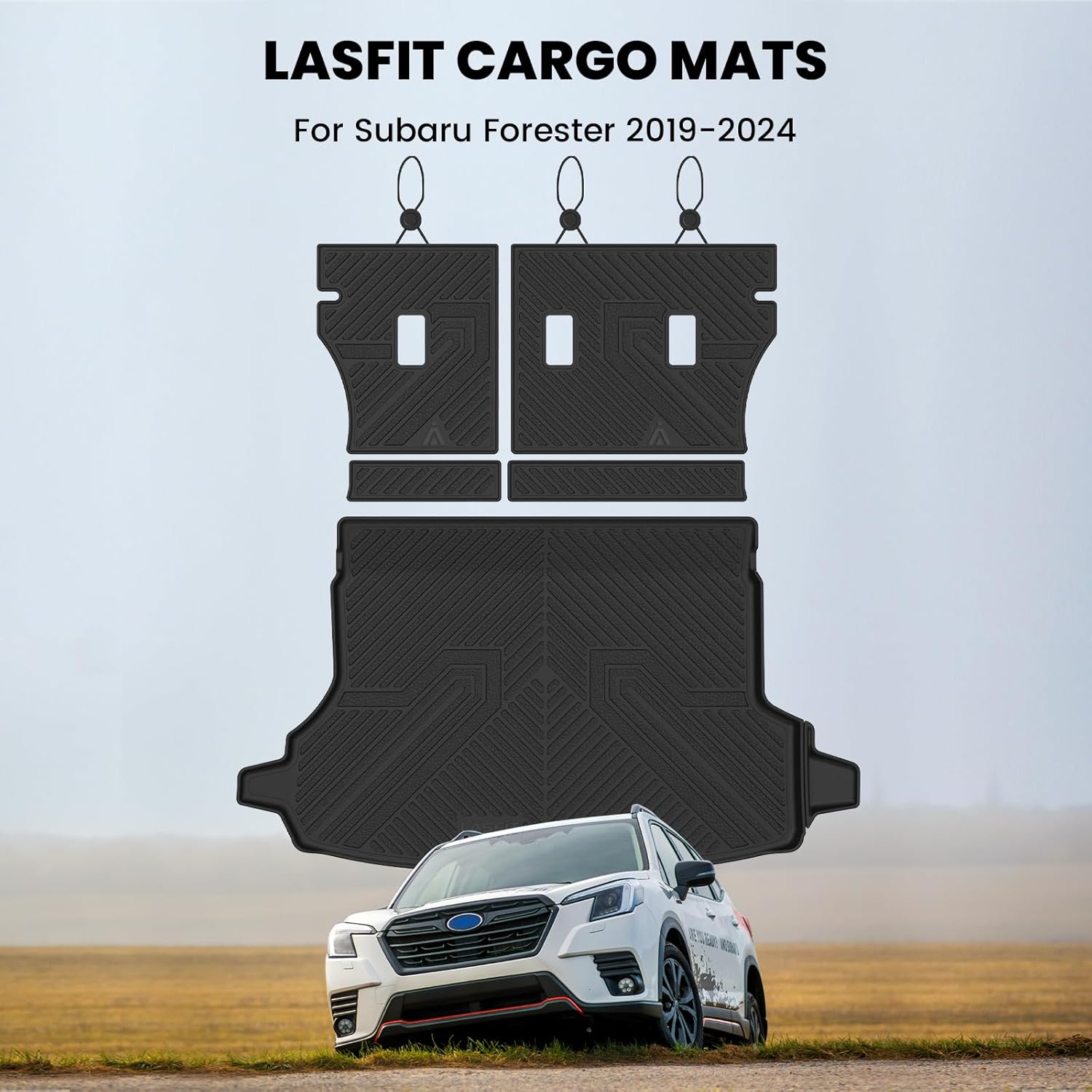 LASFIT Cargo Mat & Backrest Mat for Subaru Forester 2024 2023 2022 2021 2020 2019, All Weather TPE Custom Fit Easy Clean Durable No-Curling Trunk Mat for Forester 2019-2024 Cargo Liner,Black - Image 2