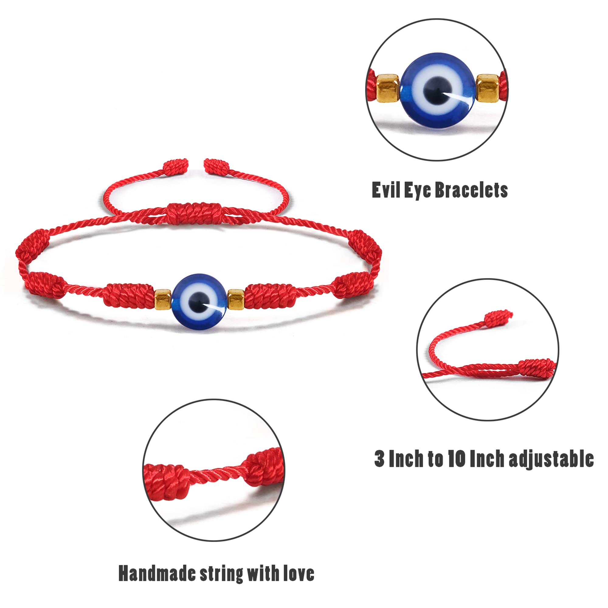 VIBILIA - Pulseras de mal de ojo para mujeres y hombres, hechas a mano, trenzadas, de buena suerte, cuerda de cuerda, pulsera de la amistad, cuerda ajustable, joyería minimalista