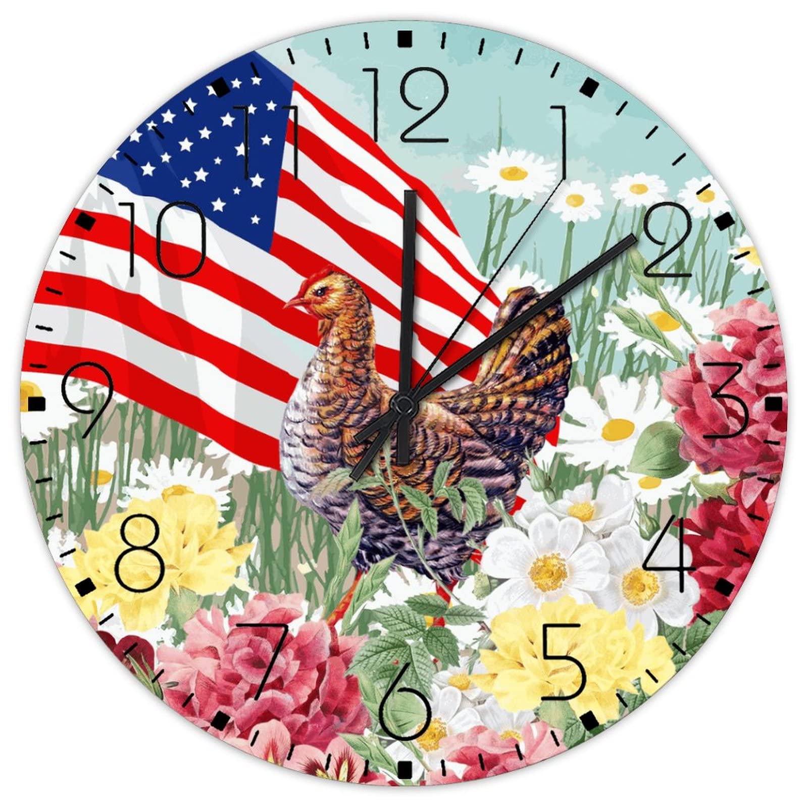 Horloge murale en bois pour cuisine et porche au style patriotique US