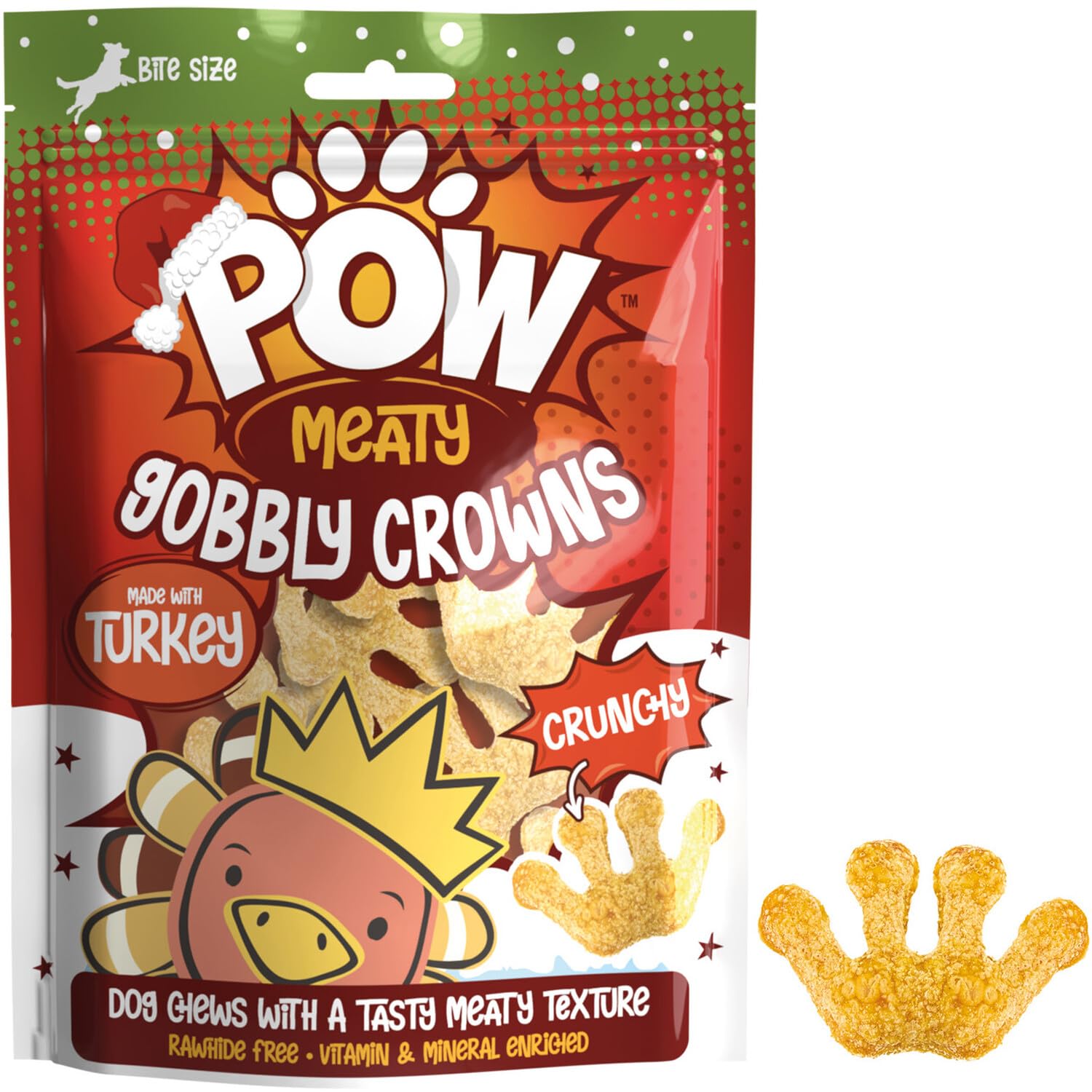Pow Meaty Turkey Gobbly Crowns Dog Treats 125g - Rawhide Free - Extra Vitamins & Minerals - A Complementary Pet Food For Adult Dogs