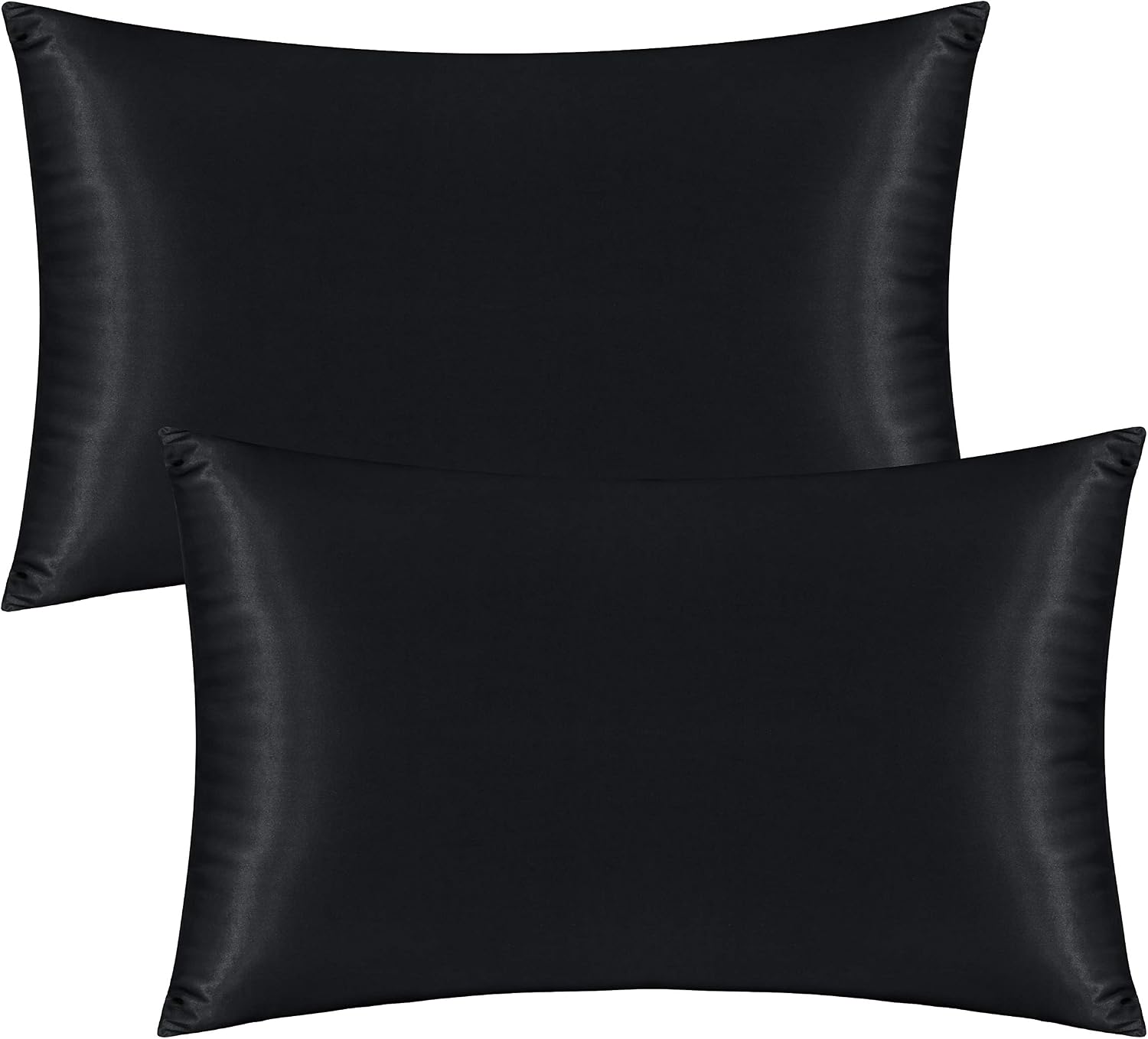 Exclusivo Mezcla Satin Pillowcase for Hair and Skin, 2 Pack Standard Size Silky Pillowcases with Envelop Closure, (Black, 20”X26”)