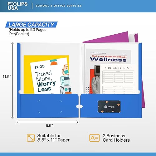 Miniatura 2 de Carpetas, carpetas con bolsillos, carpetas de 2 bolsillos, carpetas con bolsillos a granel, capacidad para 100 hojas (50 por bolsillo)