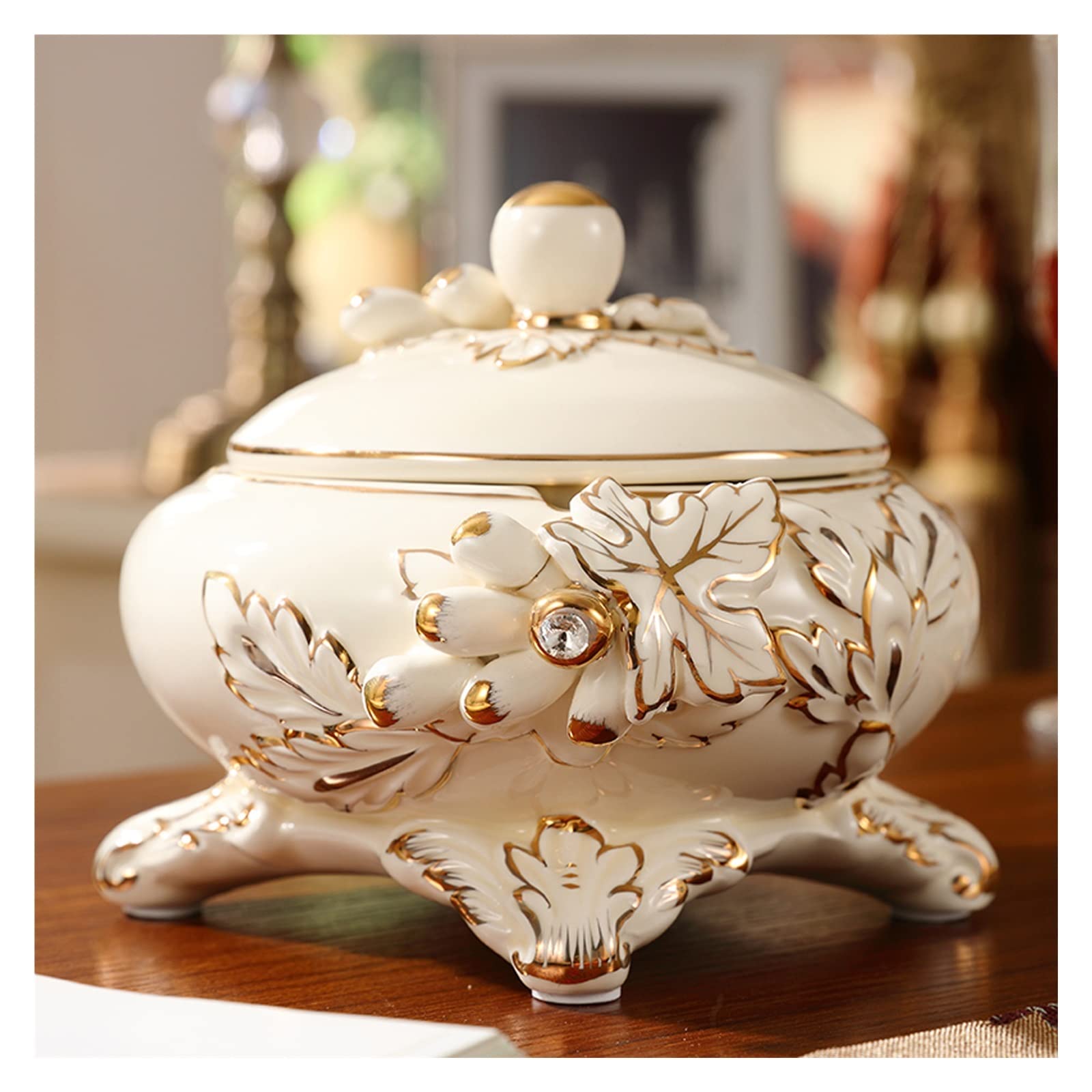 ROHCGHC ashtray, Luxury Ceramic Ash Holder for Smokers,Windproof Cigarettes Tray with Lid, Desktop Smoking Ashtrays
