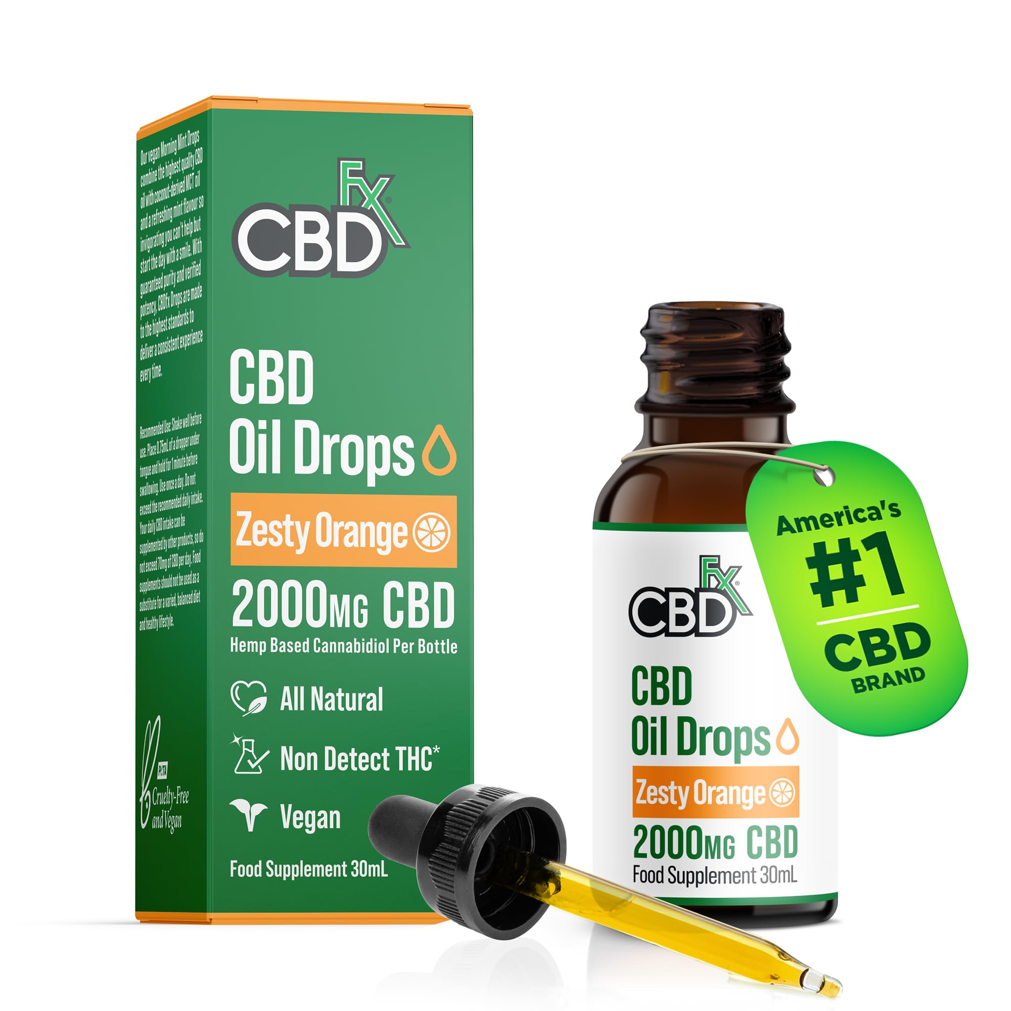 2000mg CBD Oil, High Strength CBD Oil for Stress, Anxiety & Sleep Support, Zesty Orange Flavoured CBD Drops, Blended with MCT Oil, No THC, 30ml