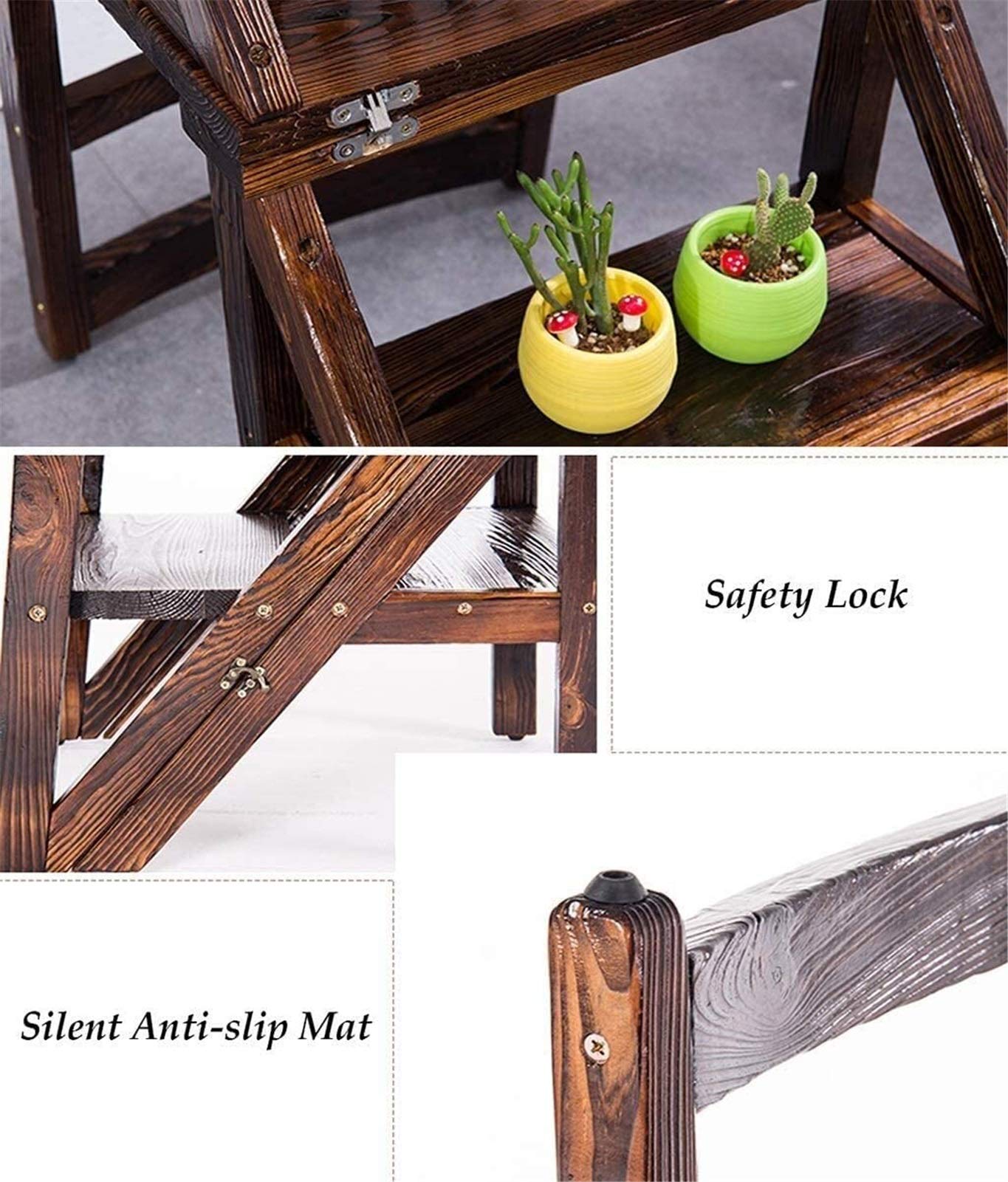 Taburete de Paso portátil Taburete de Paso de Madera Taburete de Paso de Cocina Plegable de 3 peldaños Taburete de Paso Plegable multifunción-Estantería