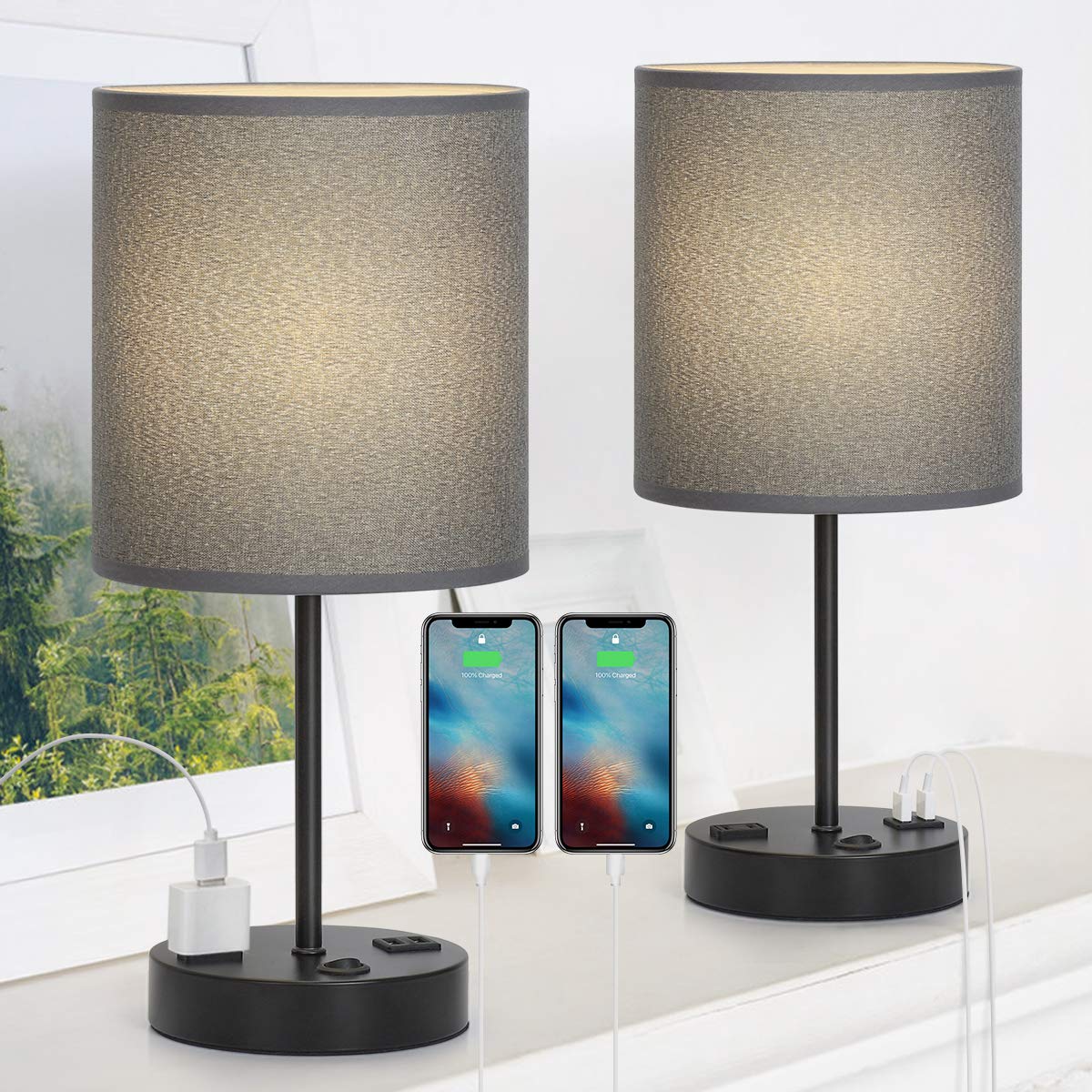 Buy USB Table Lamp, Bedside Table Lamps with 2 USB Charging Ports