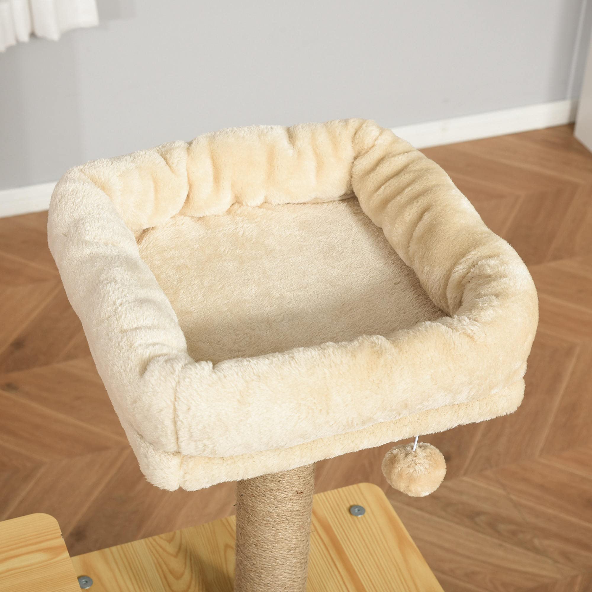 PawHut Albero Tiragraffi Multilivello con Casetta, Amaca, Scaletta e Corde in Juta, Rivestimento Peluche, 60x40x130cm, Giallo