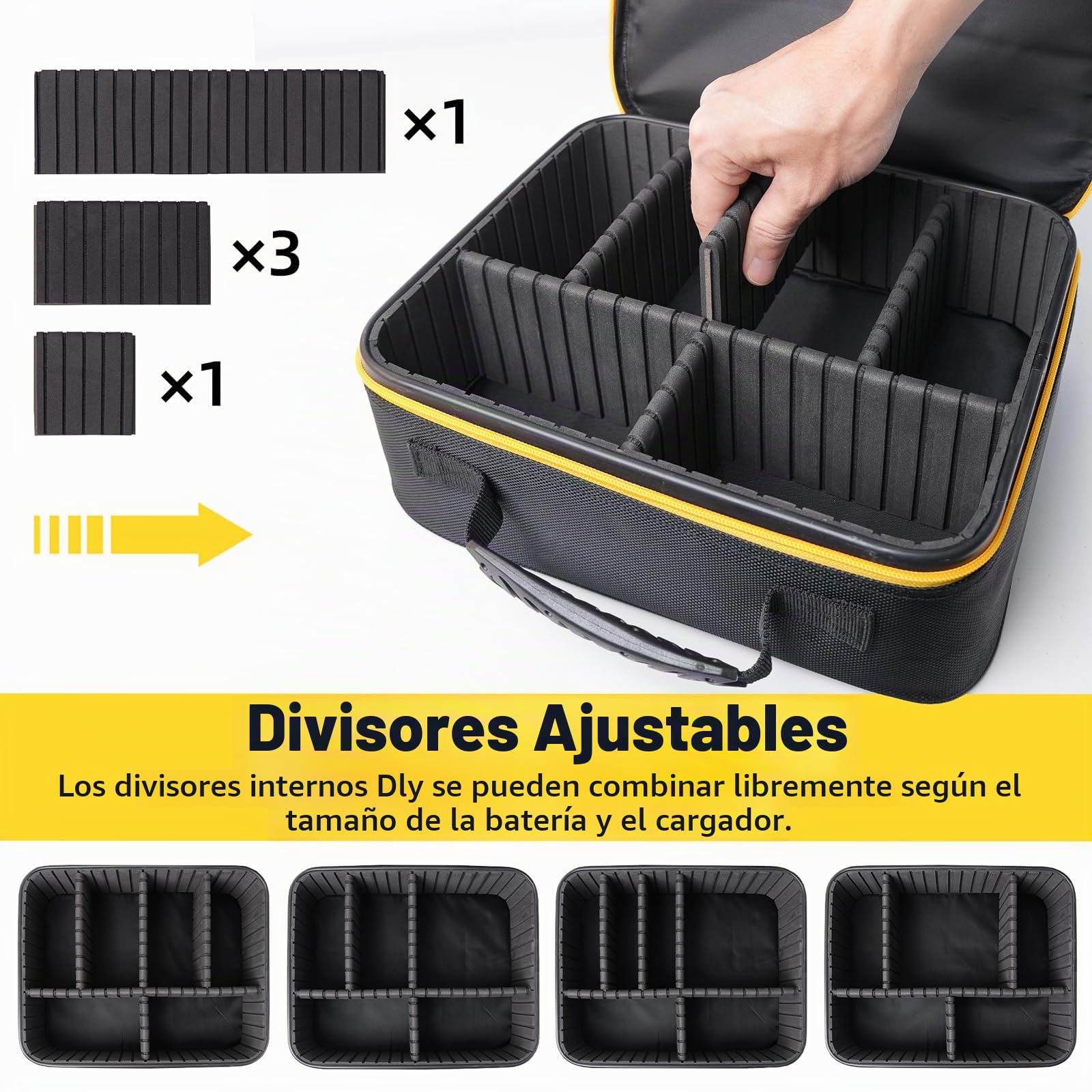 Maletín Herramientas Bolsa Portátil para Baterías y Cargadores | Porta Utensilios con Divisores Ajustables, Caja Electricista, Accesorios Eléctricos, Impermeable Antigolpes, 30 x 26 x 10cm