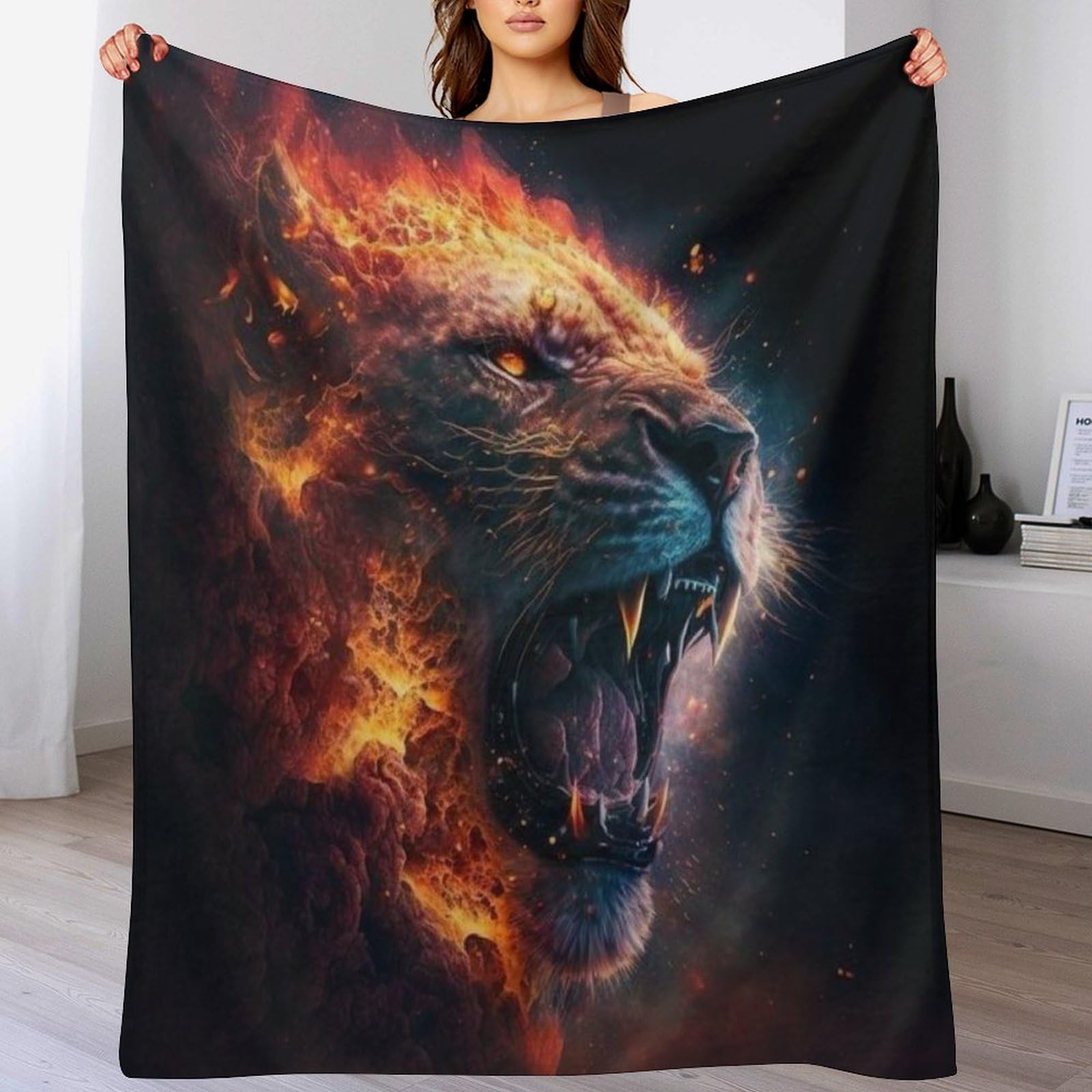 Plaid premium en flanelle couverture lion thermique lit 130x180cm
