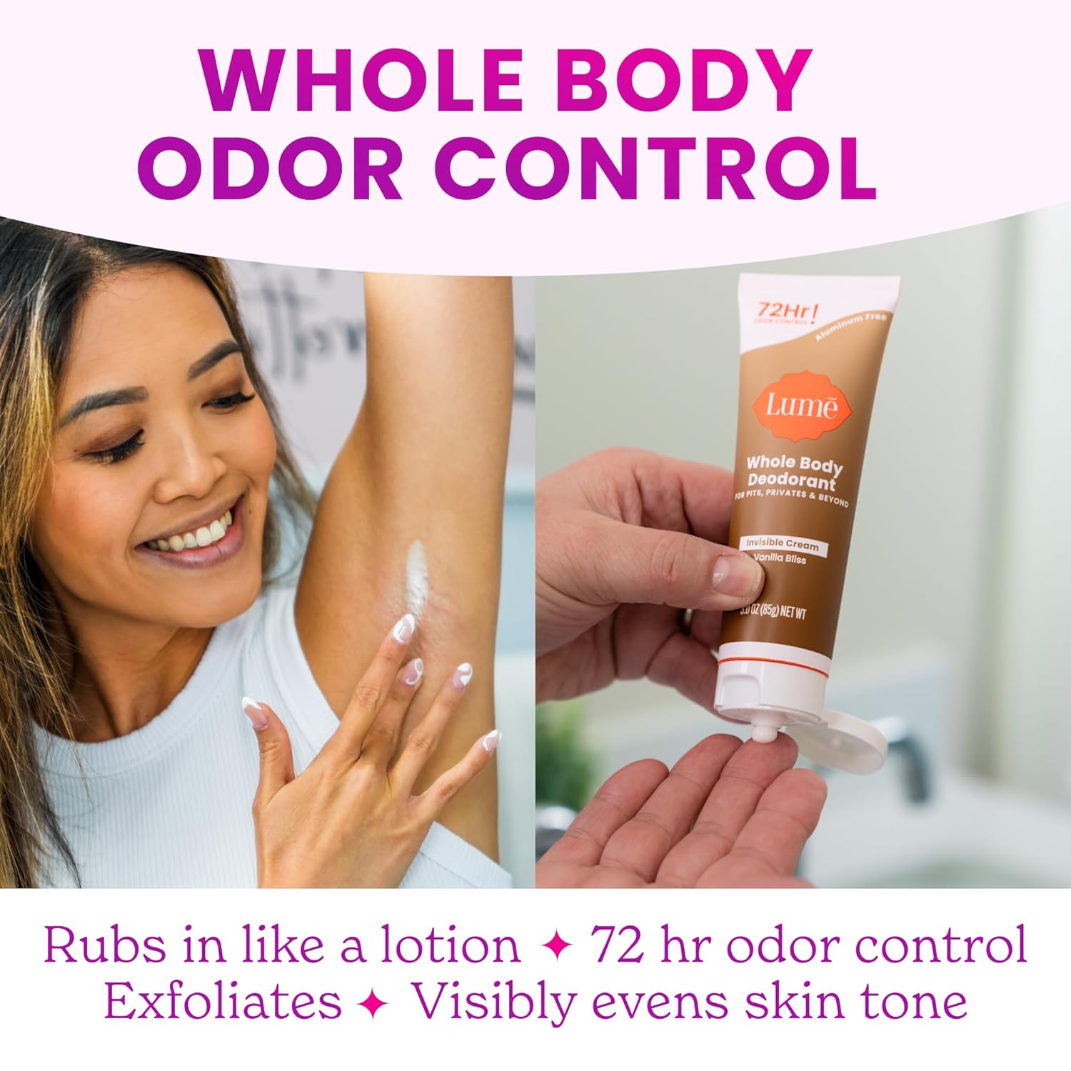 Lume Whole Body Deodorant - Invisible Cream Tube - 72 Hour Odor Control - Doctor Developed - Aluminum Free, Baking Soda Free and Skin Loving - 3.0 Ounce (Vanilla Bliss) - Image 7