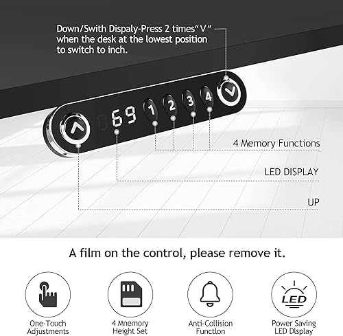 Miniatura 4 de KORGOL Escritorio eléctrico de pie de 55 x 24 pulgadas, altura ajustable, escritorio para oficina en casa, escritorio de computadora con 2 puertos