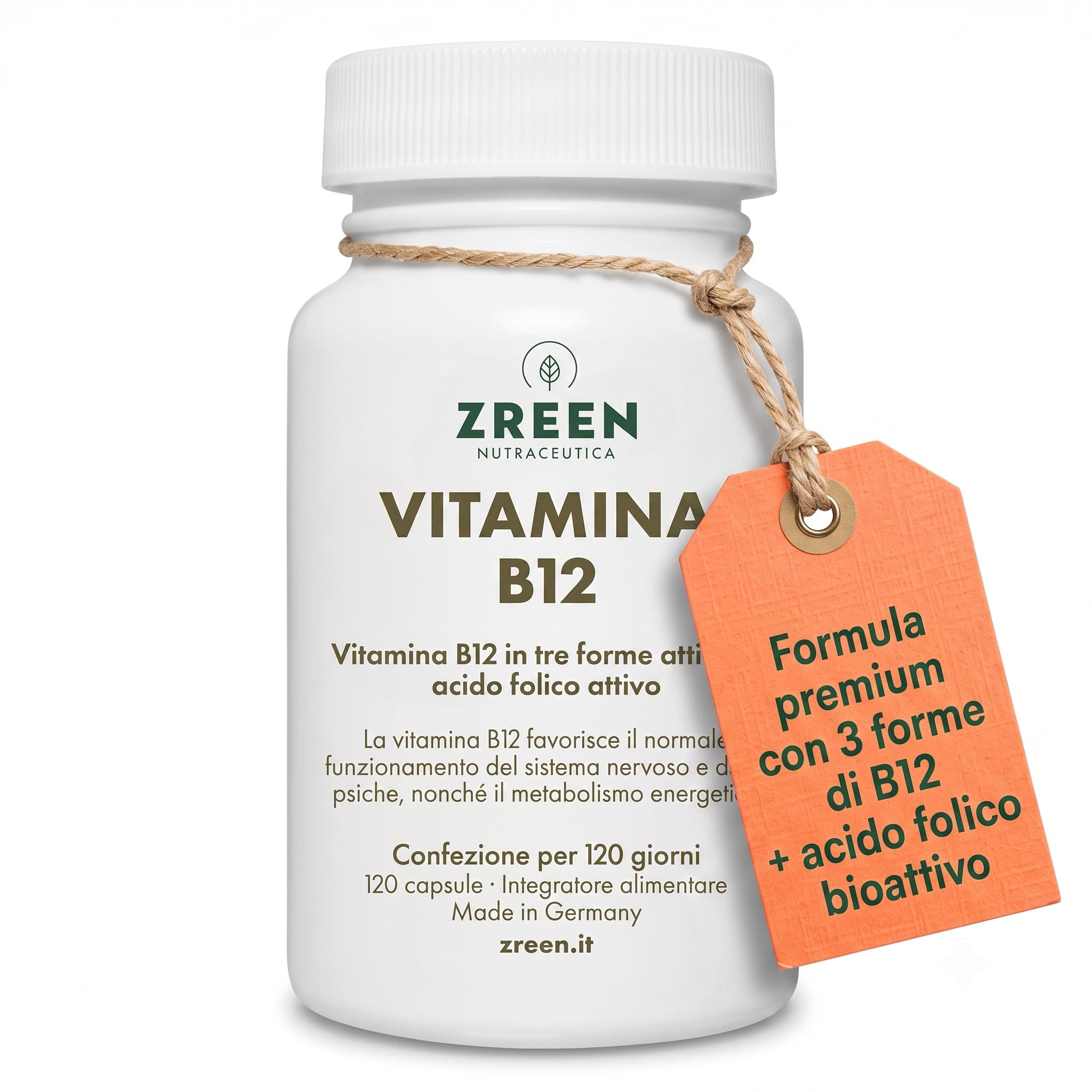 B12 1.000 µg in tre forme con folato 5-MTHF 800 µg: 120 capsule