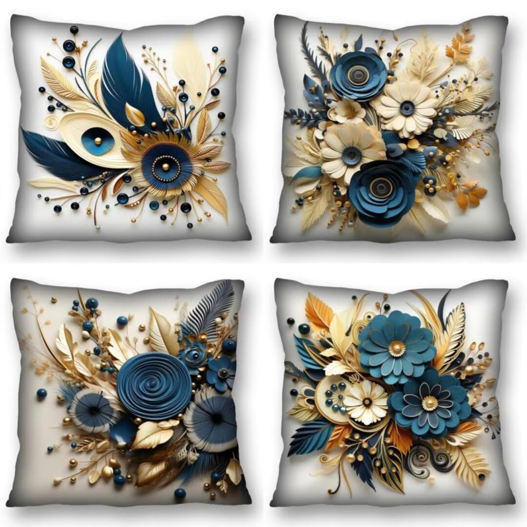 Juego de 4 Fundas de Cojines 70x70 cm Cojines moderno Arte Funda Cojin Cuadrados de Lino Fundas Cojines Sofá Cojines Decorativos para Salón Sofá Dormitorio Coche Jardín Silla Decoración del Hogar