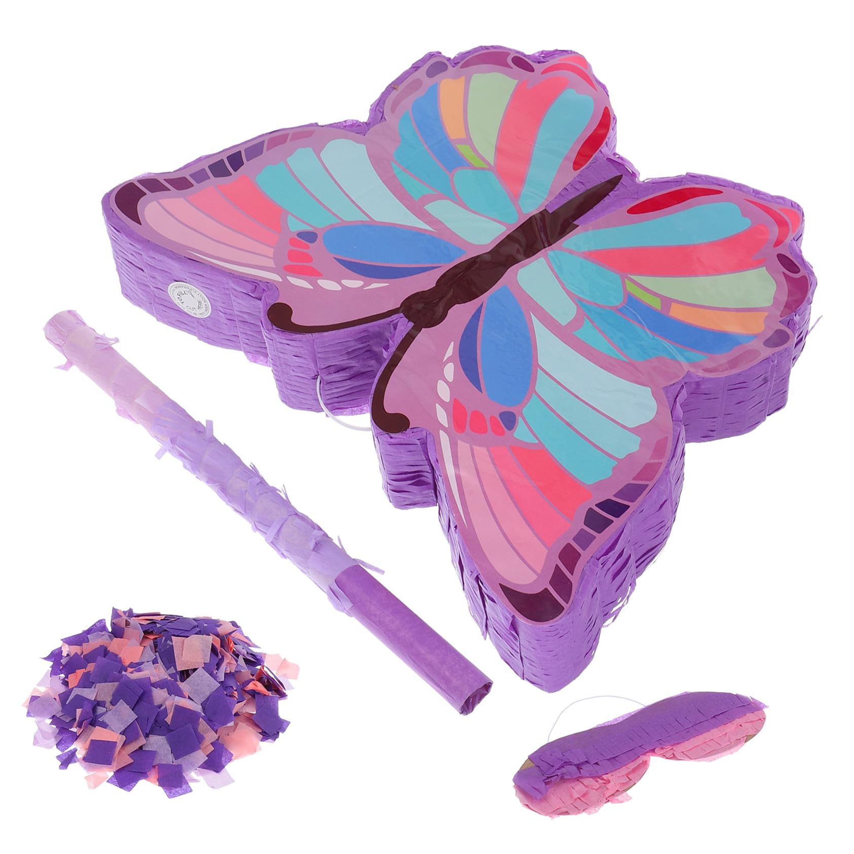 Housoutil Piñata Diseño de Mariposas Moradas para Cumpleaños de Niñas, Incluye Palo, Antifaz y 50 G de Confeti, Suministros Portátiles para Fiestas Infantiles y Juego para Romper