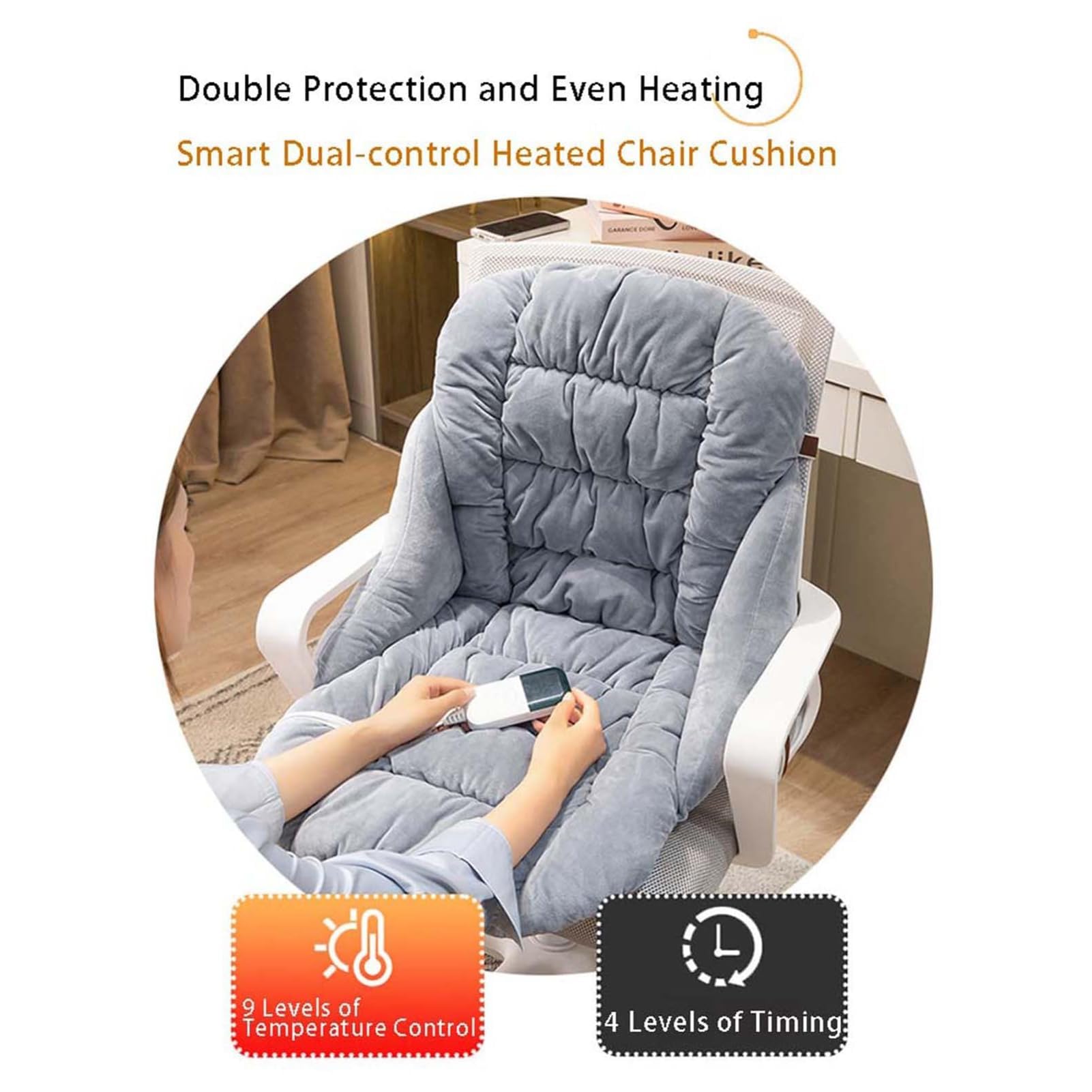 SenhE Coussin de Siège Chauffant électrique, Réglage de la Température à 9 Vitesses et Housse de Minuterie pour la Maison, Le Bureau, Le Fauteuil, la Relaxation et Le Confort