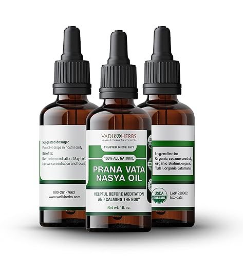 Miniatura 2 de Prana Vata Nasya Oil Organic  Gotas nasales de hierbas para claridad mental, mejora la concentración, alivia los dolores de cabeza, (1 unidad)