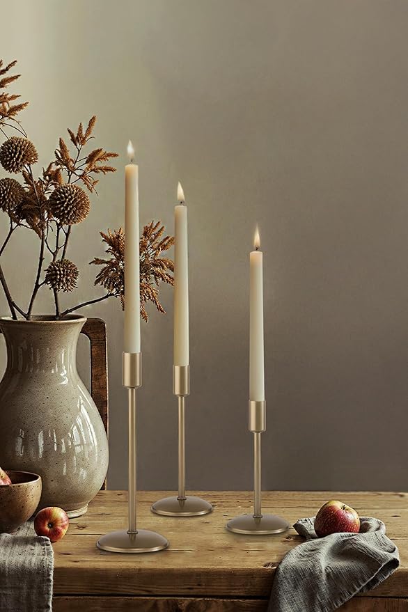 3'lü Üçlü Eskitme Şamdan Mumluk Dekoratif Ev Dekorasyon Paslanmaz (Gold)