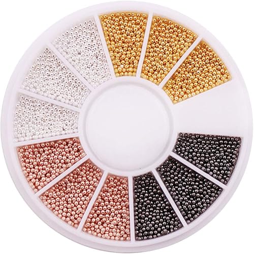 3 cajas de cuentas de acero 3D para decoración de uñas, 4 mini bolas de metal de diferentes colores, accesorios de decoración con 1 recipiente de