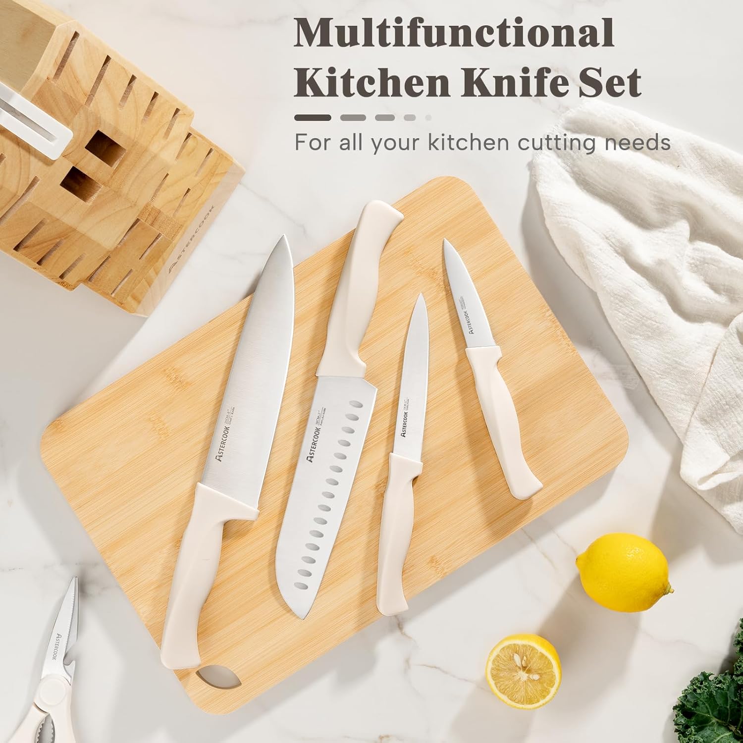 Knife Set, Astercook 22-Piece Kitchen Knife Set with Block & Built-in Sharpener, Ultra-Sharp High Carbon Stainless Steel Knives, Dishwasher Safe, Ergonomic Anti-slip Handle, Valentine's Gift