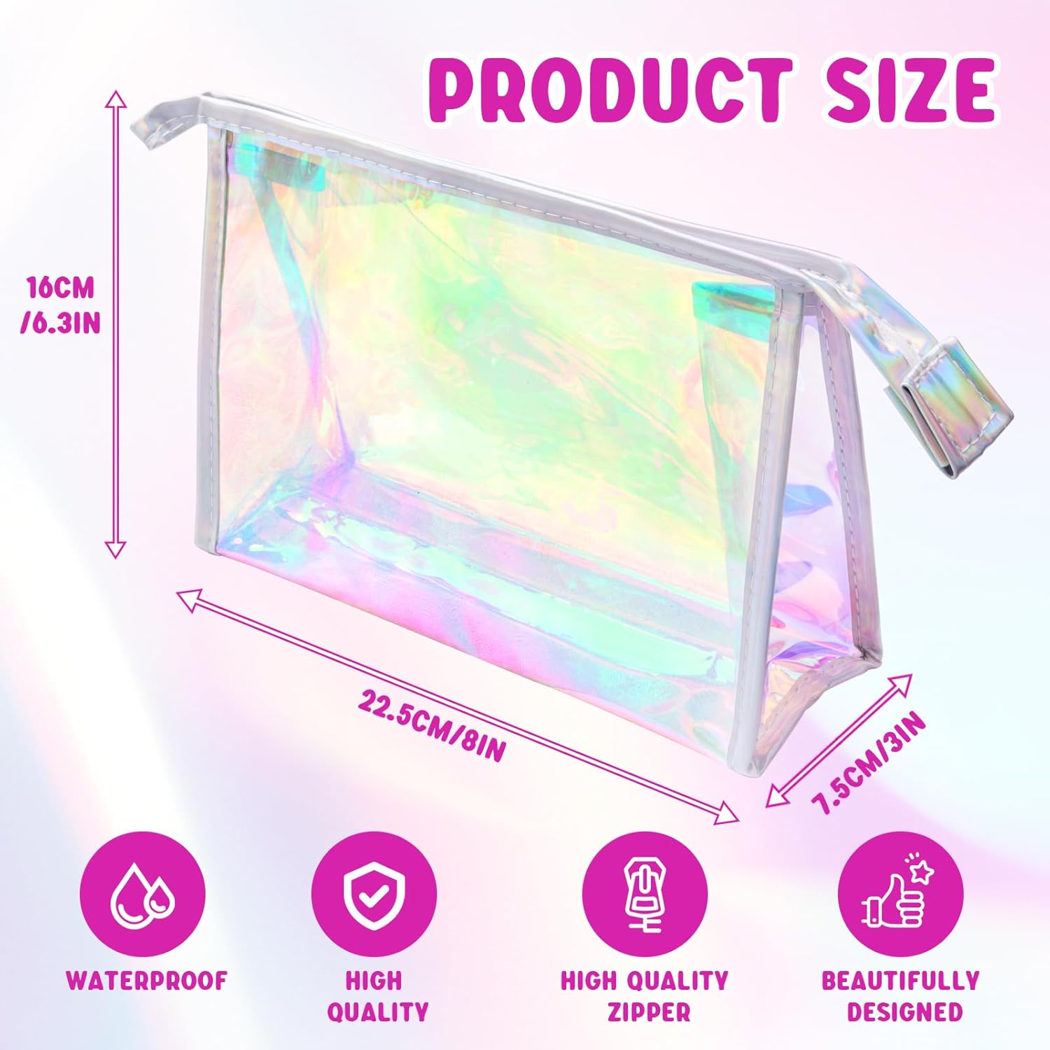Zwish 10PCS Iridescent Makeup Bag Bulk, Holographic Cosmetic Bags Pouch Portable Zipper Toiletry Bag Travel Makeup Bag Gift Bags for Women