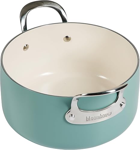 Miniatura 6 de Bloomhouse Horno holandés de aluminio de calibre pesado de 6 cuartos de galón con interior de cerámica antiadherente no tóxico e inserto de vapor de