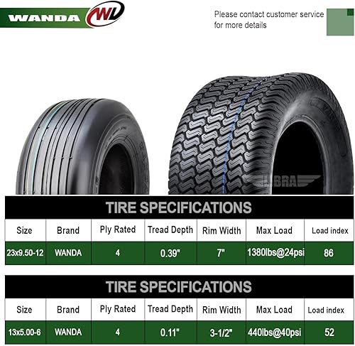 Miniatura 2 de WANDA Juego de 4 neumáticos de césped para cortacésped de giro cero 13x5-6 delanteros y 23x9.5-12 traseros4PR -1308013047