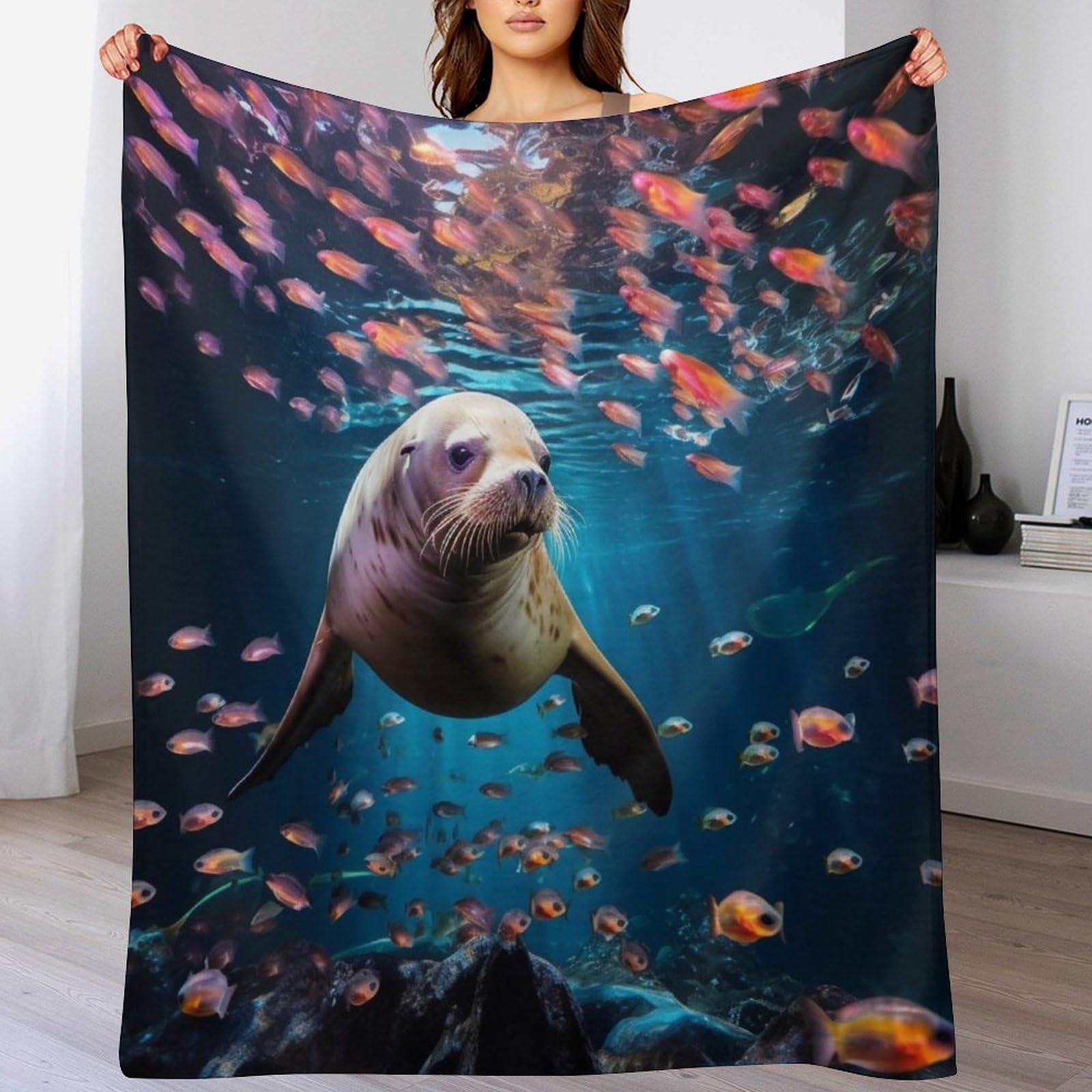 Ggjjtt Seal Blanket Soft Flannel Soft Blanket Gifts 3D Home Decoration For Bed Couch Sofa Chair Bed Blanket 130×150Cm