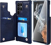 Vista 14 de VANAVAGY Funda compatible con Galaxy S22 Ultra tipo cartera con bloqueo RFID, piel sintética, cierre magnético, función atril y función atril