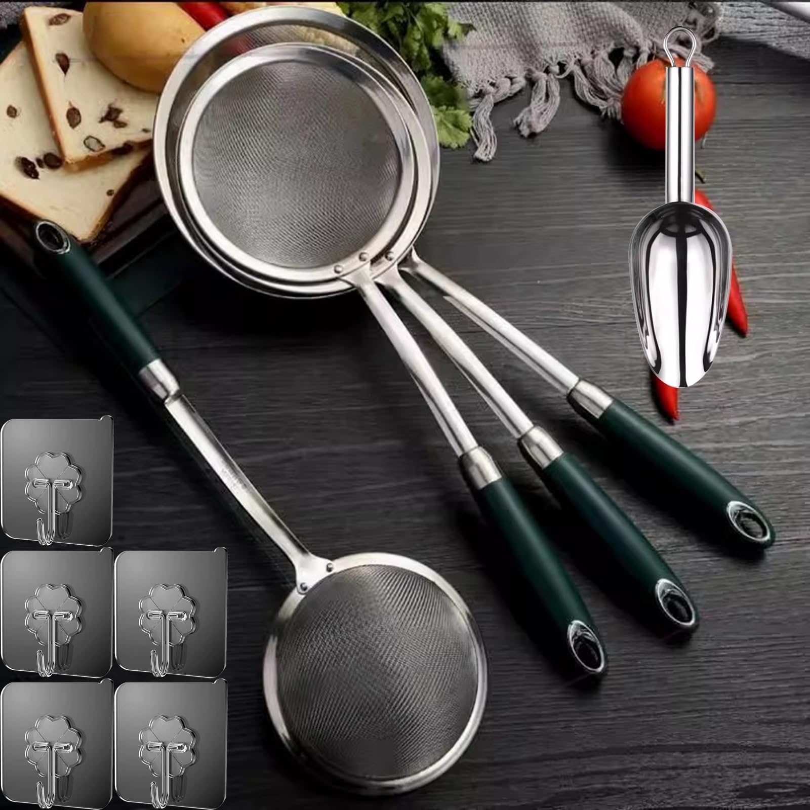 Sieb und Sieb Set, Edelstahl 4-teiliges Set, Edelstahl Küchensieb 12/14/16/18cm, zum Abseihen oder Abtropfen