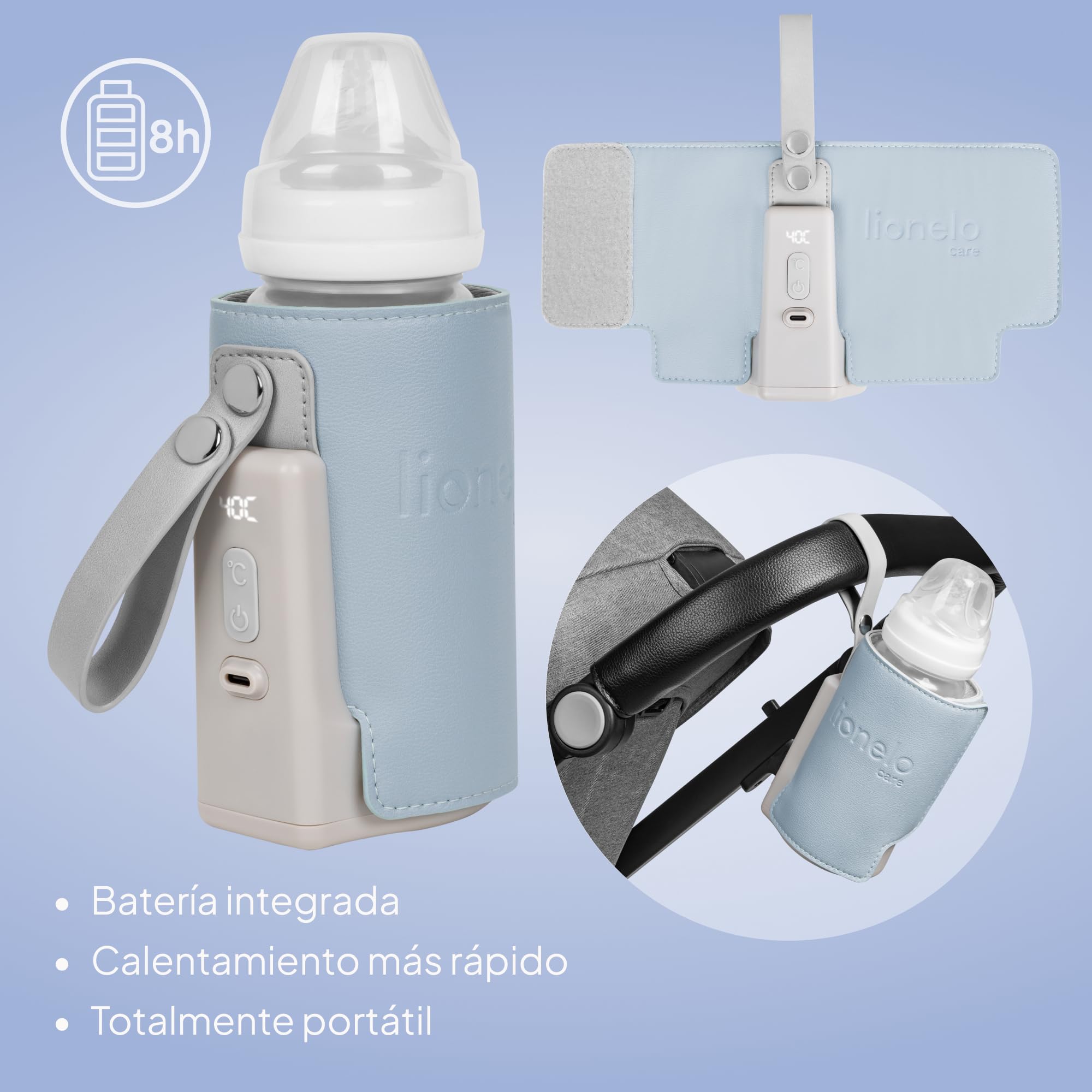 LIONELO Thermup Go Plus Calientabiberones Portátil, Mantiene los Líquidos Calientes, 5 Temperaturas de Funcionamiento de 38 a 50 C, Carga USB, 8h de Funcionamiento Pantalla LCD Silenciosa