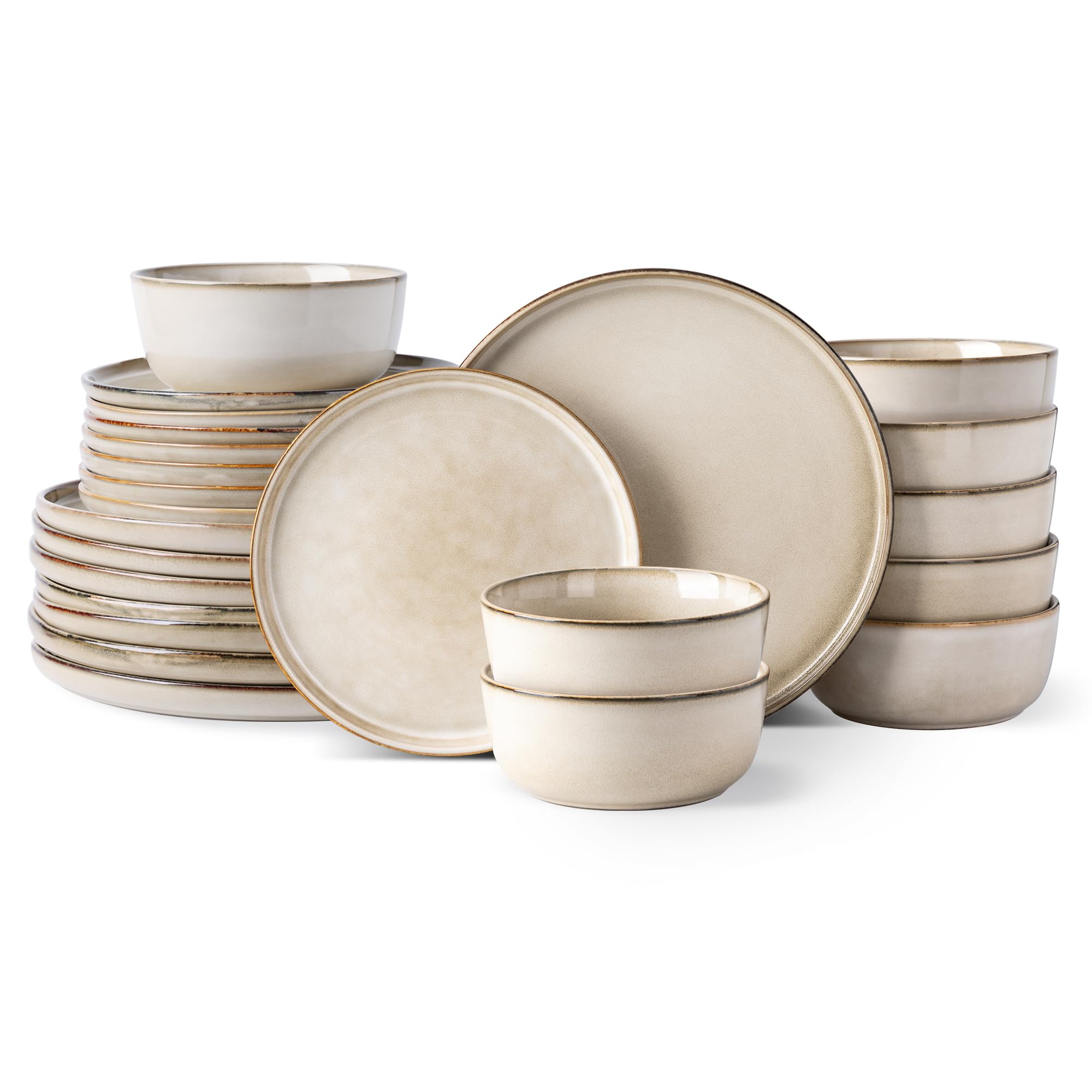 Sponsored Ad - GBHOME Ceramic Dinnerware Sets for 8, 24 Pieces Stoneware Plates and Bowls Sets, Scratch Resistant Dishes, Dishwasher & Microwave Safe, Reactive Glaze-Cappuccino