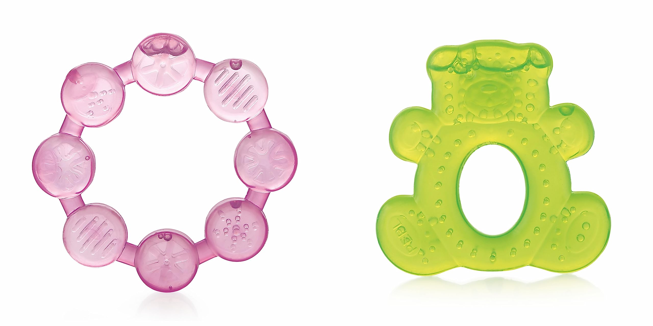 Teethers for 6 to 12 Months BPA Free. Cooling Water Filled Baby Teether, Soft Teething Toy for Babies with Carry Case, Soothes Gums and Easy to Grip. 100% BPA, PVC Free. (Ring & Teddy - Pink_Green, Pack of 2)