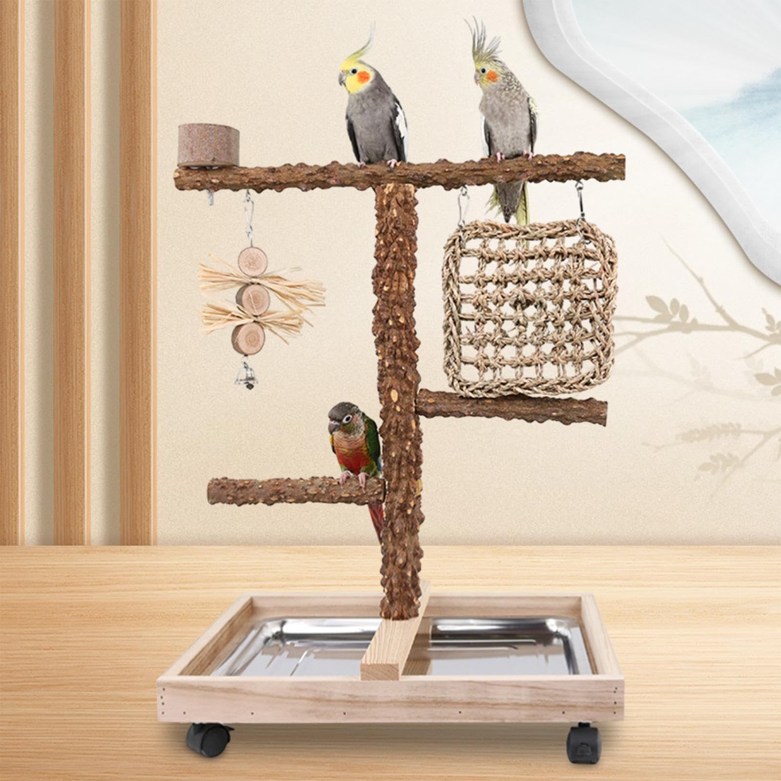 Parco giochi per pappagalli, uccelli con vassoio, uccelli, giocattolo da masticare, parrocchetti per inseparabili, accessori per gabbia, cacatua