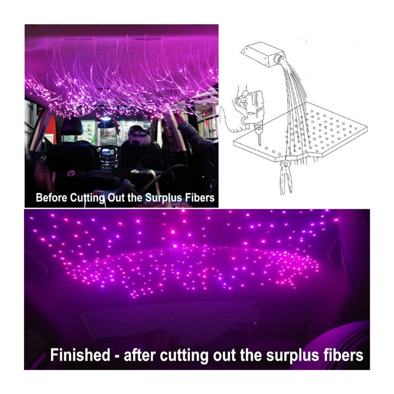 Oświetlenie Wnętrza Samochodu 12V RGB LED Car Star Headliner Zestaw Oświetlenia Sufitowego 300 Sztuk Światłowód