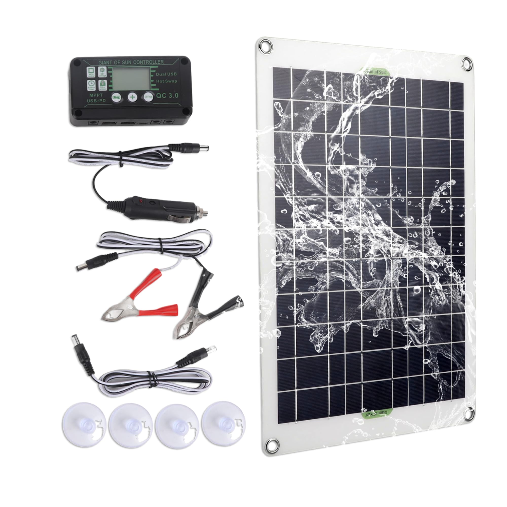 Kit de panel solar de 50 W y 12 V, cargador de batería solar, silicio monocristalino, controlador de carga de 30 A, kit de panel solar para RV, barco, motocicleta