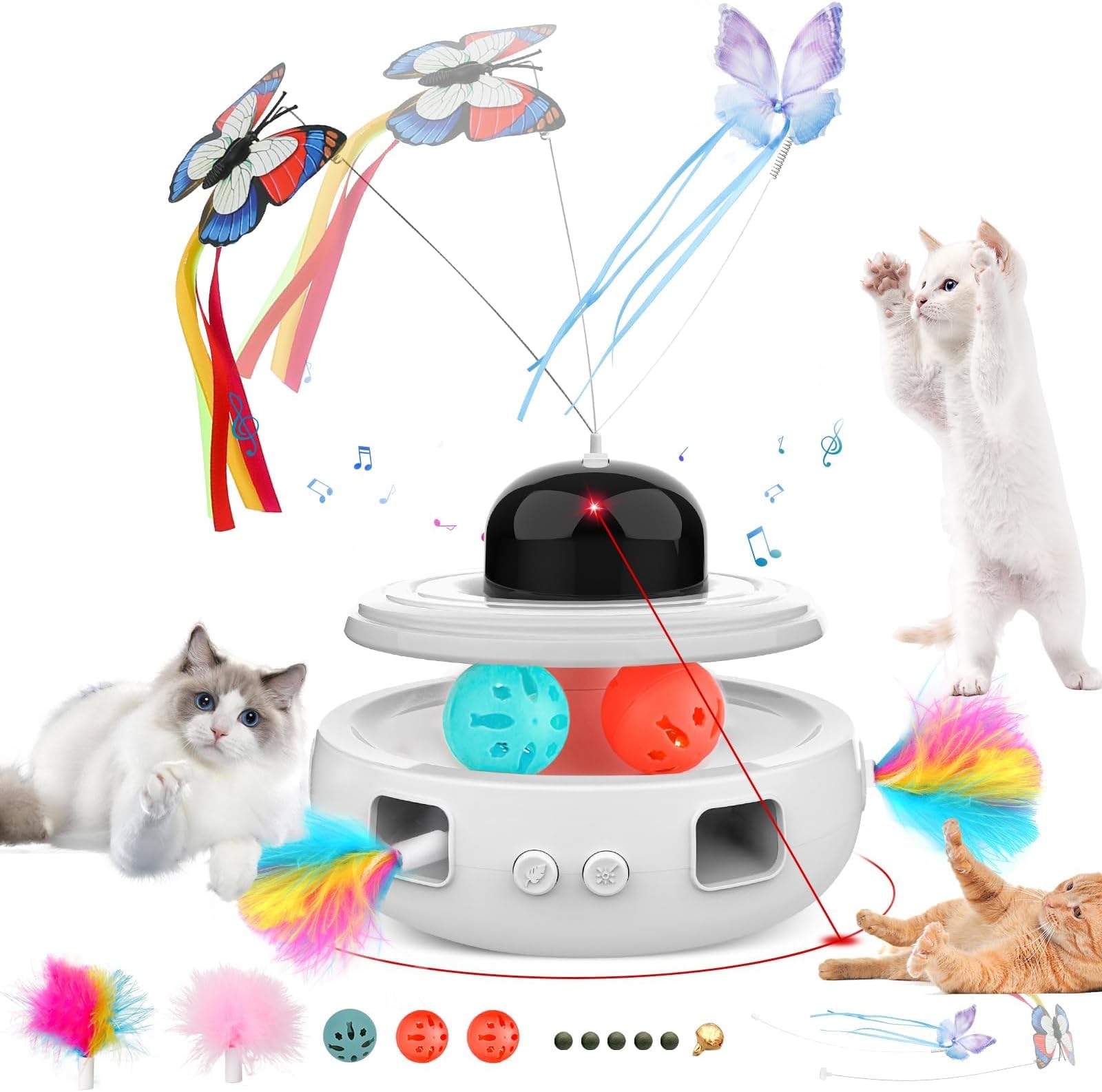 5 in 1 Interactive Cat Toys - Automatic Kitten Toys | Interactive Cat Toy for Indoor Cats, Fluttering Butterfly Toy for Pets Chase and Exercise