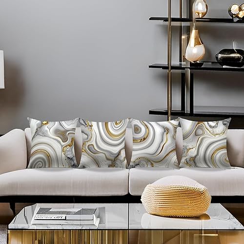 Miniatura 7 de Juego de 4 fundas de almohada decorativas de 18 x 18 pulgadas, con textura de mármol gris, fundas de almohada cuadradas para decoración de sala de