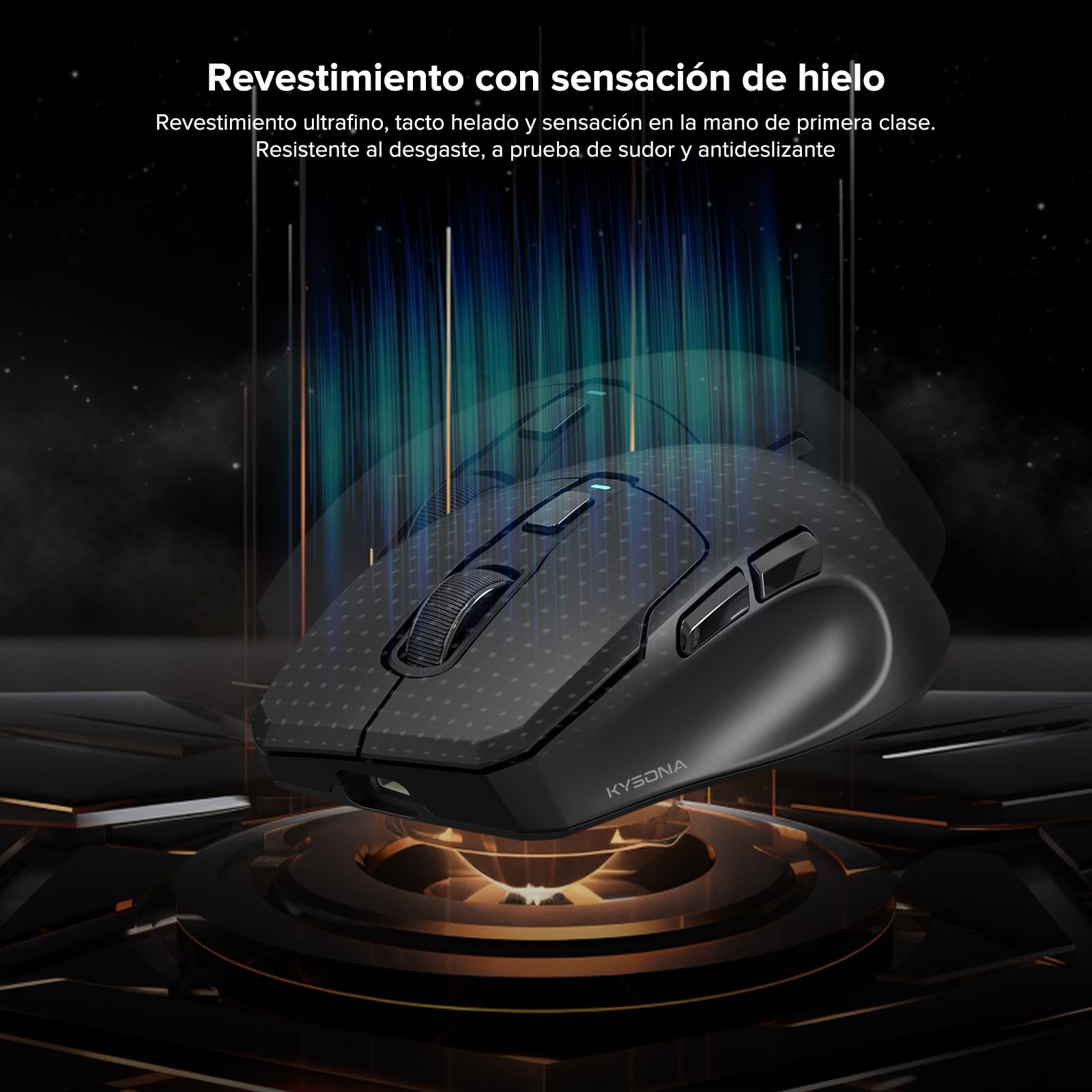 KYSONA - Ratón inalámbrico para Juegos, 26000 dpi, tasa de sondeo de 8K, trimodo 2.4 GHz/USB-C/Bluetooth, ergonómico con Revestimiento de refrigeración por Internet, Ratones Recargables para Juegos