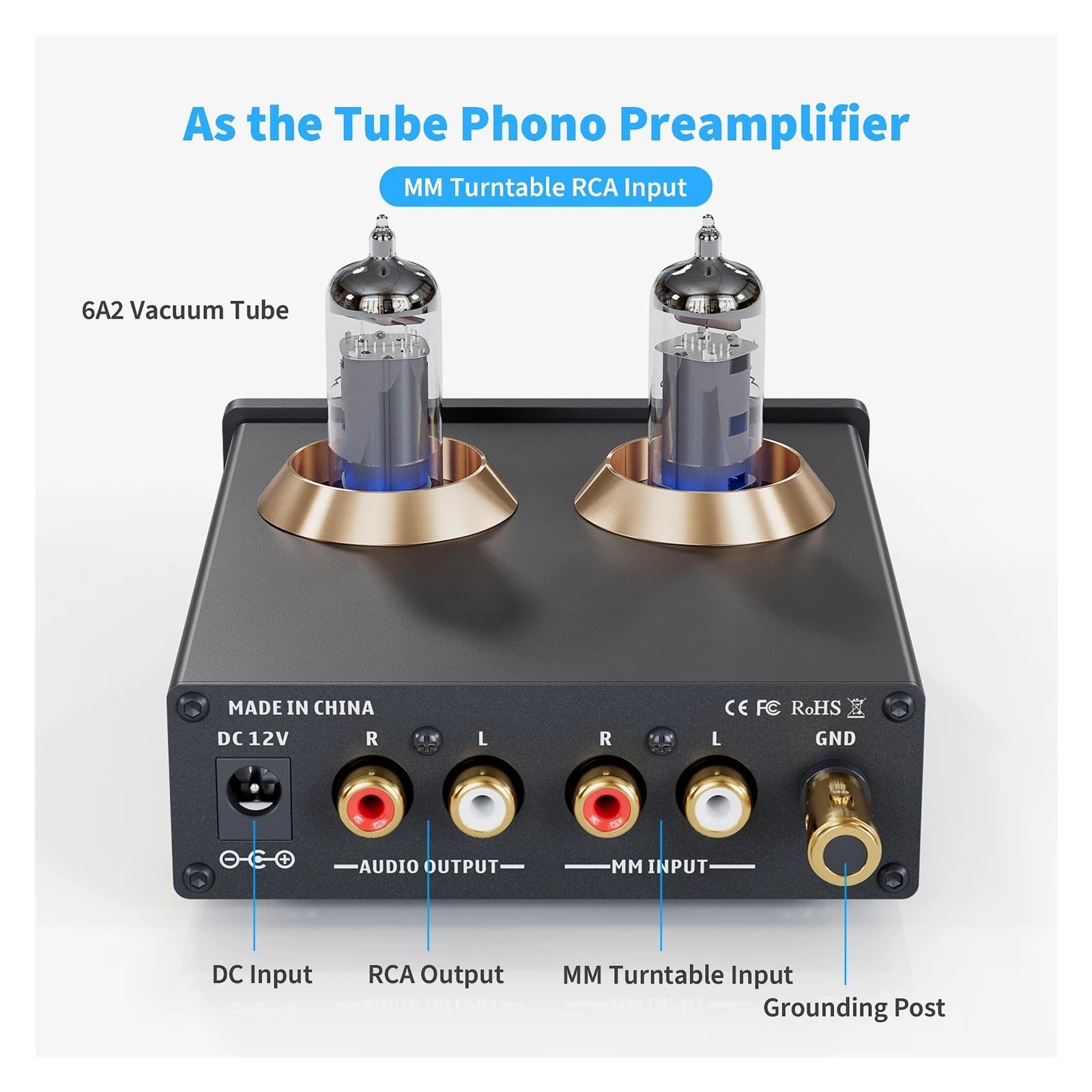 Preamplificatore Phono for Giradischi Fonografo Mini Stereo Audio HiFi Amplificatore a Valvole Box X2 Adatto for Fai da Te(with 5654W Tubes)