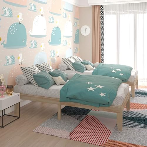 Miniatura 90 de Giantex Base de cama de plataforma de madera matrimonial de 14 pulgadas, base de colchón de estilo minimalista con madera de goma maciza, soporte de