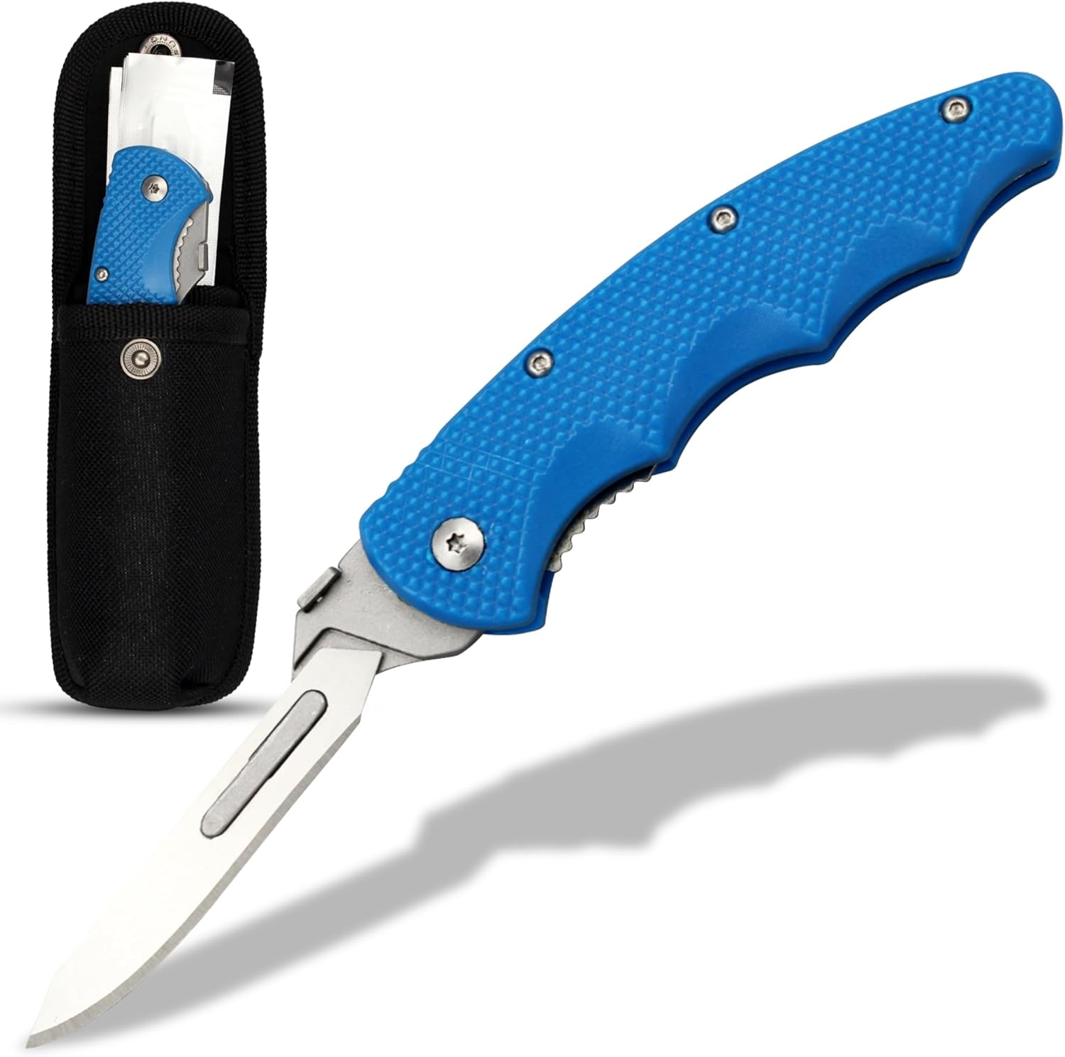 Wiebe Arctic Fox Skinning Knife - Replaceable Blade Hunting Knife with 24 "Wicked Sharp Blades, Ergonomic Non-Slip Polymer Handle & Nylon Sheath – Precision Skinning for Fox, Mink, Muskrat & Caping