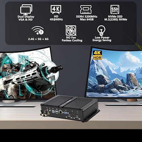 Vista 5 de KINGDEL Potente mini PC sin ventilador con i7 12ª generación. 10 núcleos CPU de 4.7 GHz, 16 GB 3200 MHz RAM, 1 TB NVMe SSD, Gigabit Ethernet, 4K