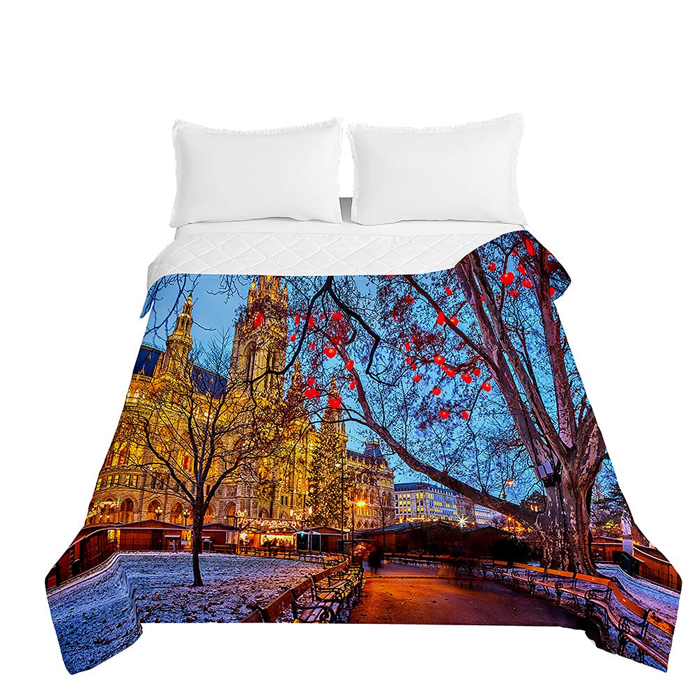 Jeté de lit 230x260cm avec couvre-lit matelassé 3D et courtepointe microfibre