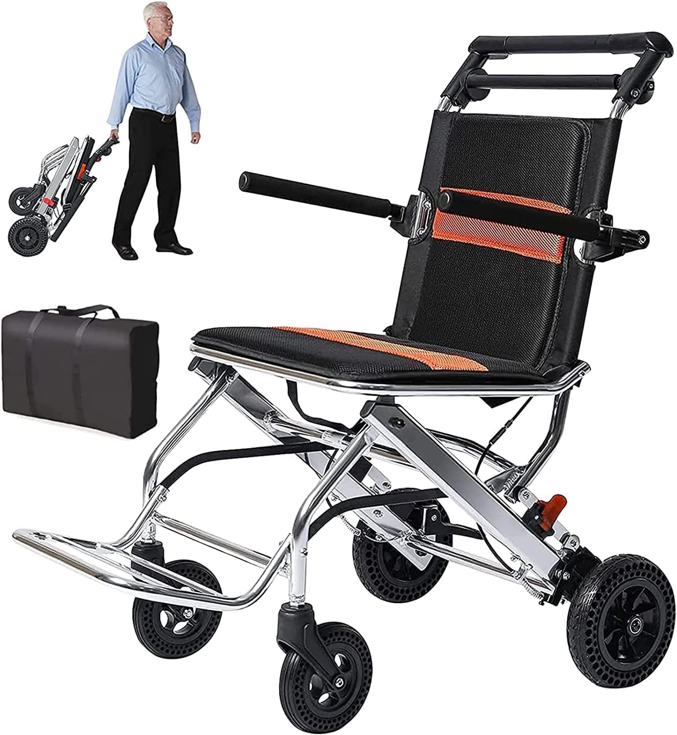 Rollstuhl Leichter Rollstuhl Tragbarer Faltbarer Reise-Rollstuhl Handbremse Aluminiumlegierung Ultraleicht Transport Rollstuhl Reise 220lb rollstühle