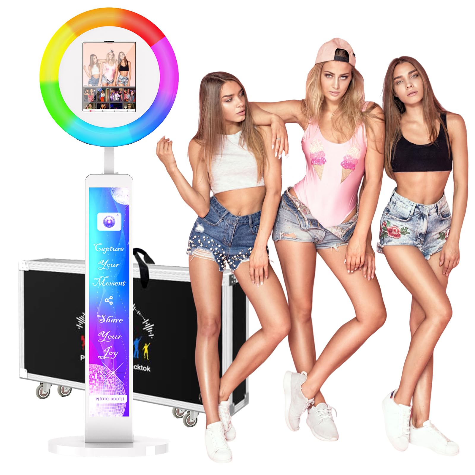 SIOXCFZ Portable Photo Booth Shell Stand for Ipad 10.2'' 10.9'' 11'' 12.9 Christmas Instant PhotoBooth with Software APP Control Ring Light Free Custom Logo, Flight Case,Light Box White