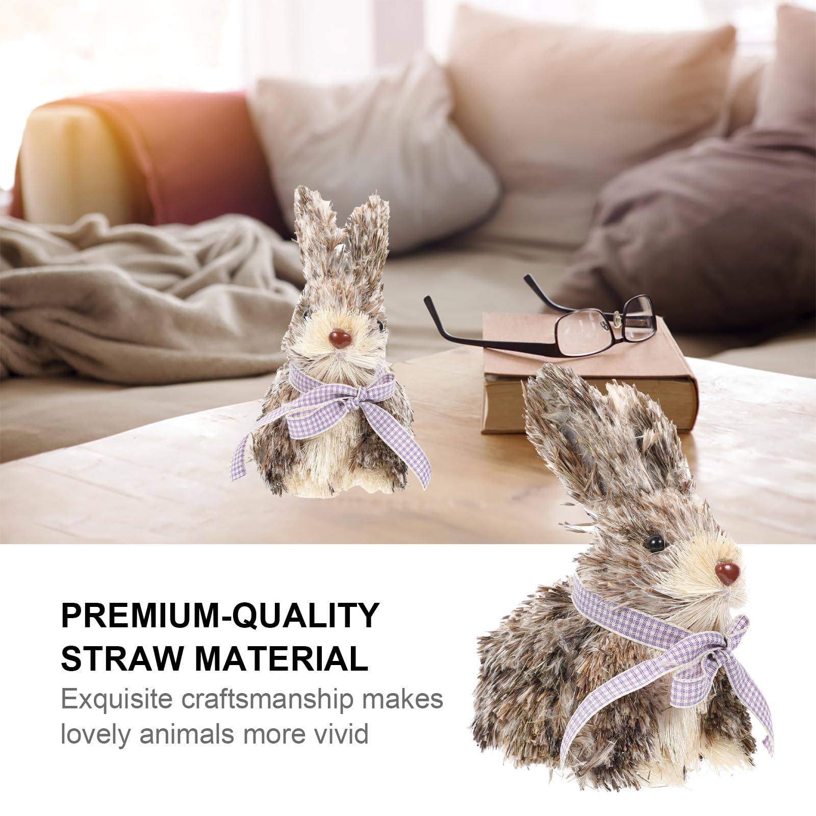 Alipis Décoration Lapin Paille Tressée Faite Main Ornement Animal pour Intérieur Chambre et Salon