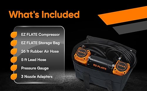 Miniatura 5 de EZ FLATE M.O.A.B. Compresor de aire dual para vehículos todoterreno 4x4, inflado rápido, alimentación de 12V, fácil de usar, bolsa de almacenamiento